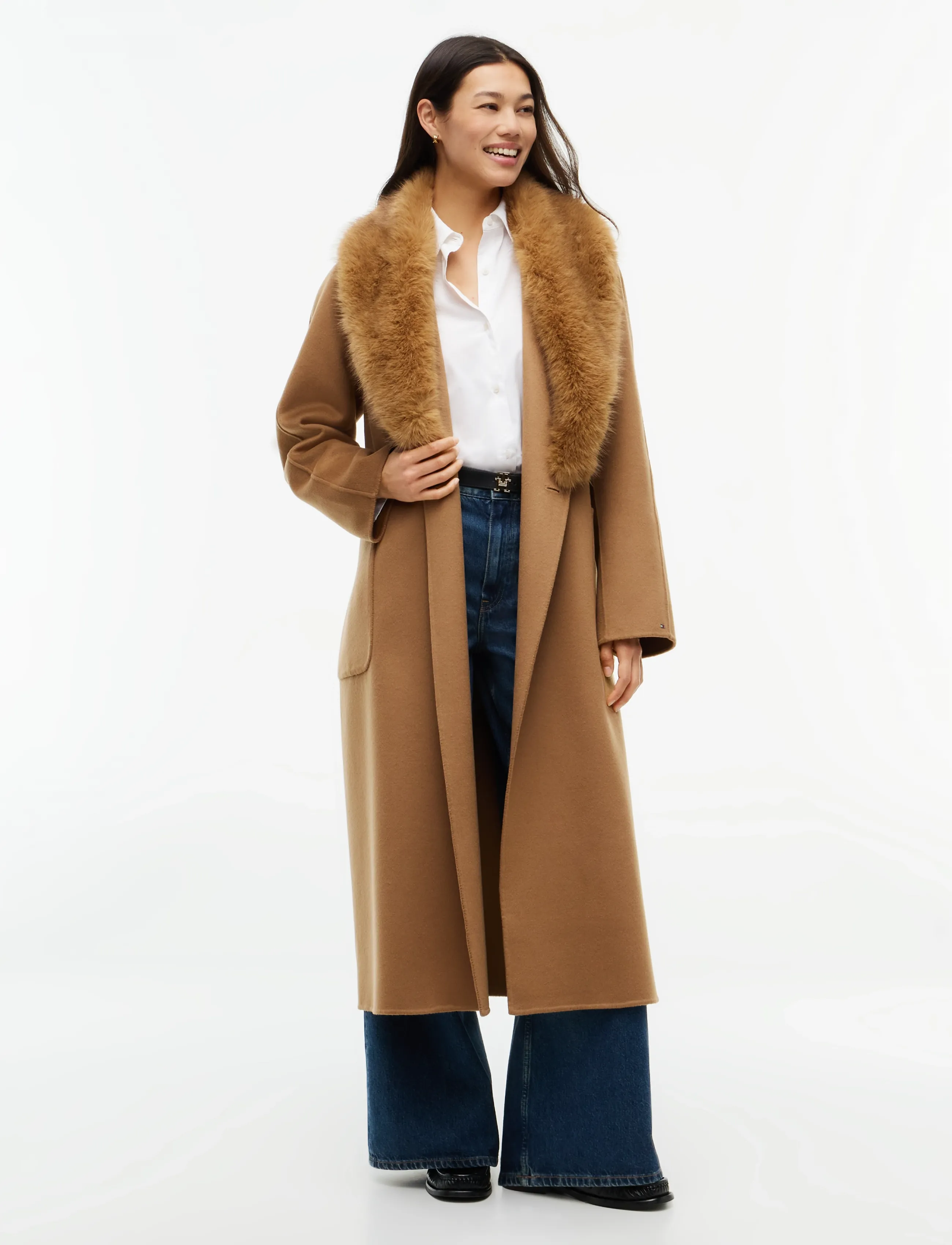 Tommy Hilfiger DF WOOL REG BELTED COAT - Jackets & Coats - HICKORY / brown