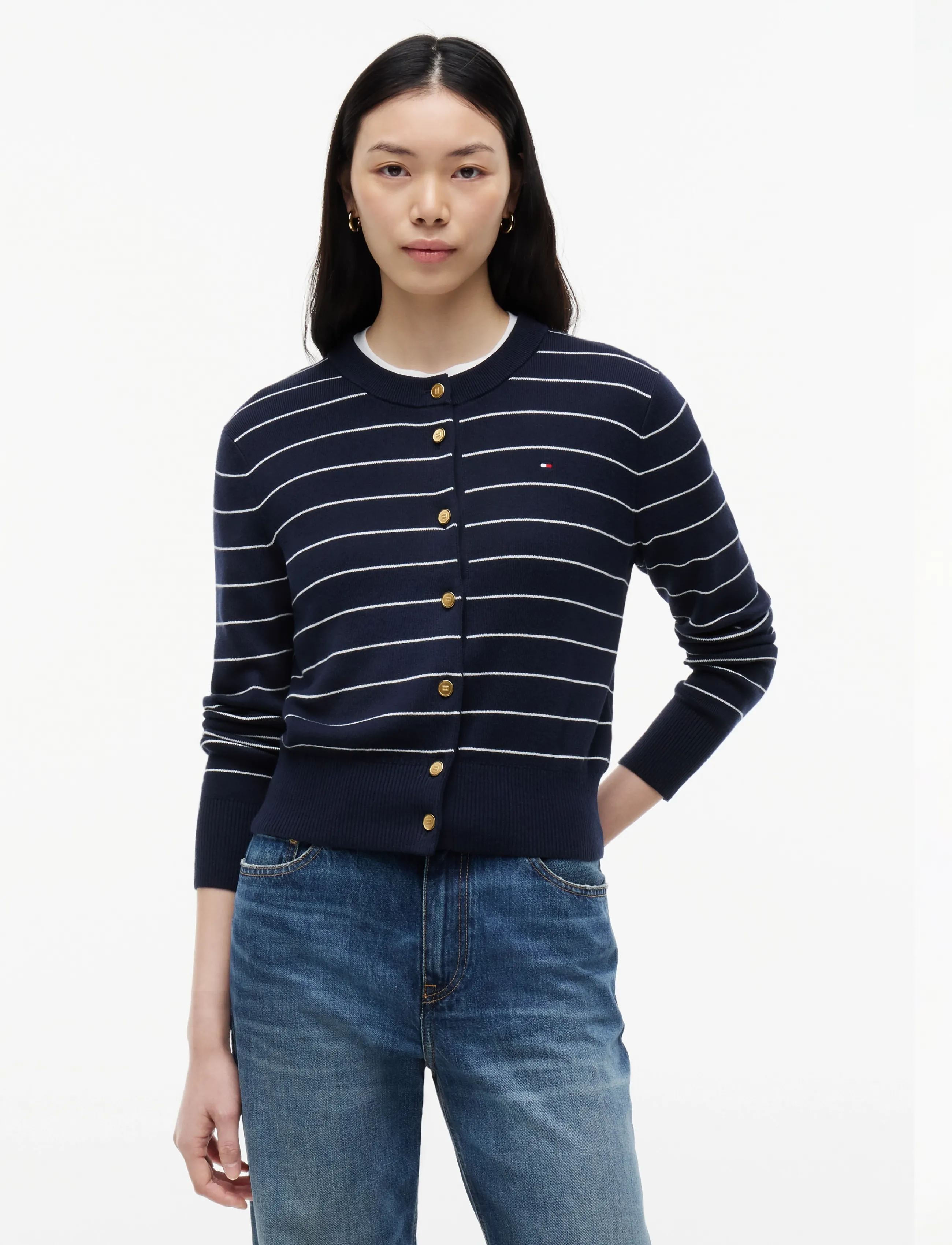 Tommy Hilfiger FULL NEEDLE STITCH CARDIGAN - Tommy Hilfiger - FINE STP DARK NIGHT NAVY  IVORY / navy