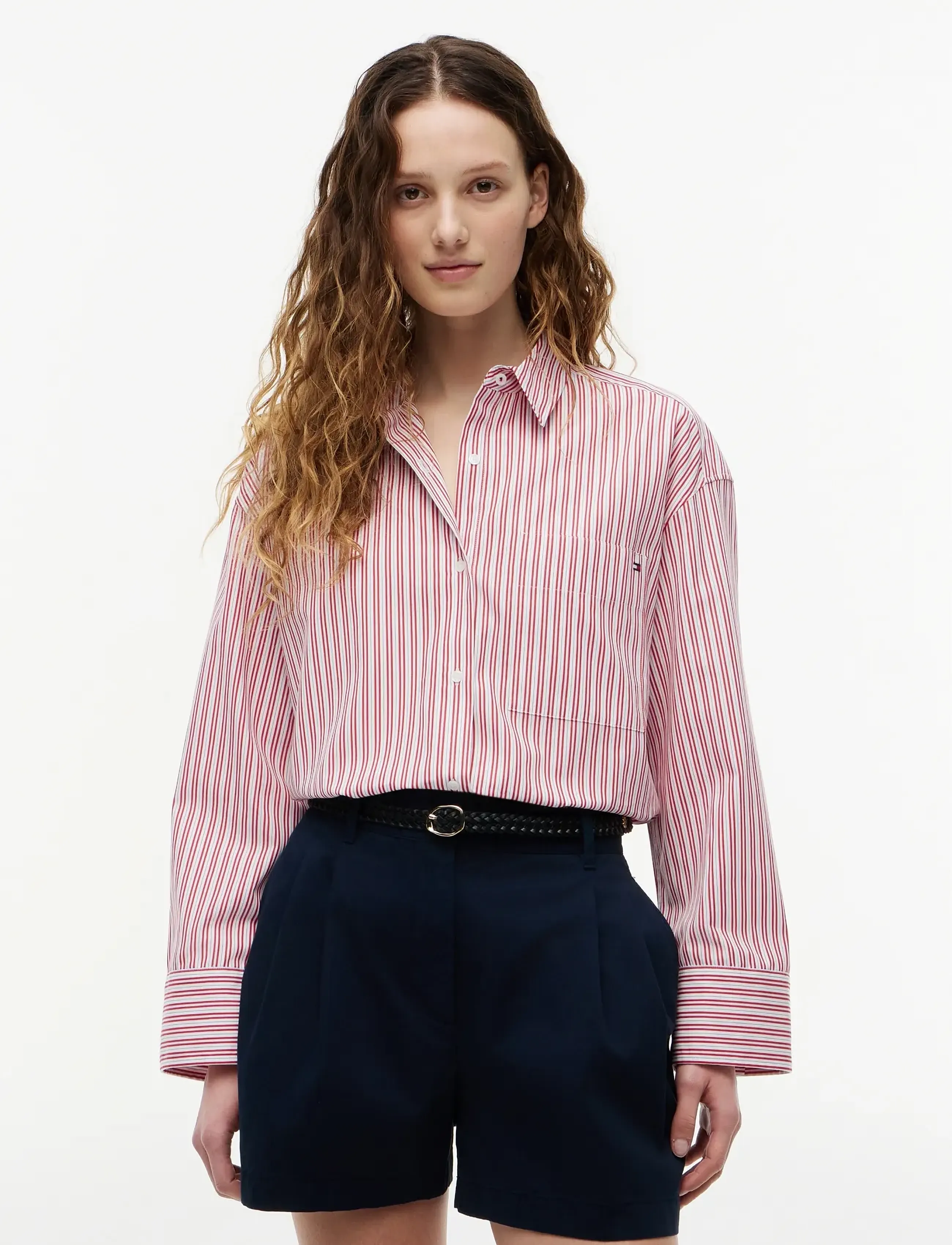Tommy Hilfiger MODERN REG POPLIN LS SHIRT - Blusar & Skjortor - RWB SUMMER STRIPE / red