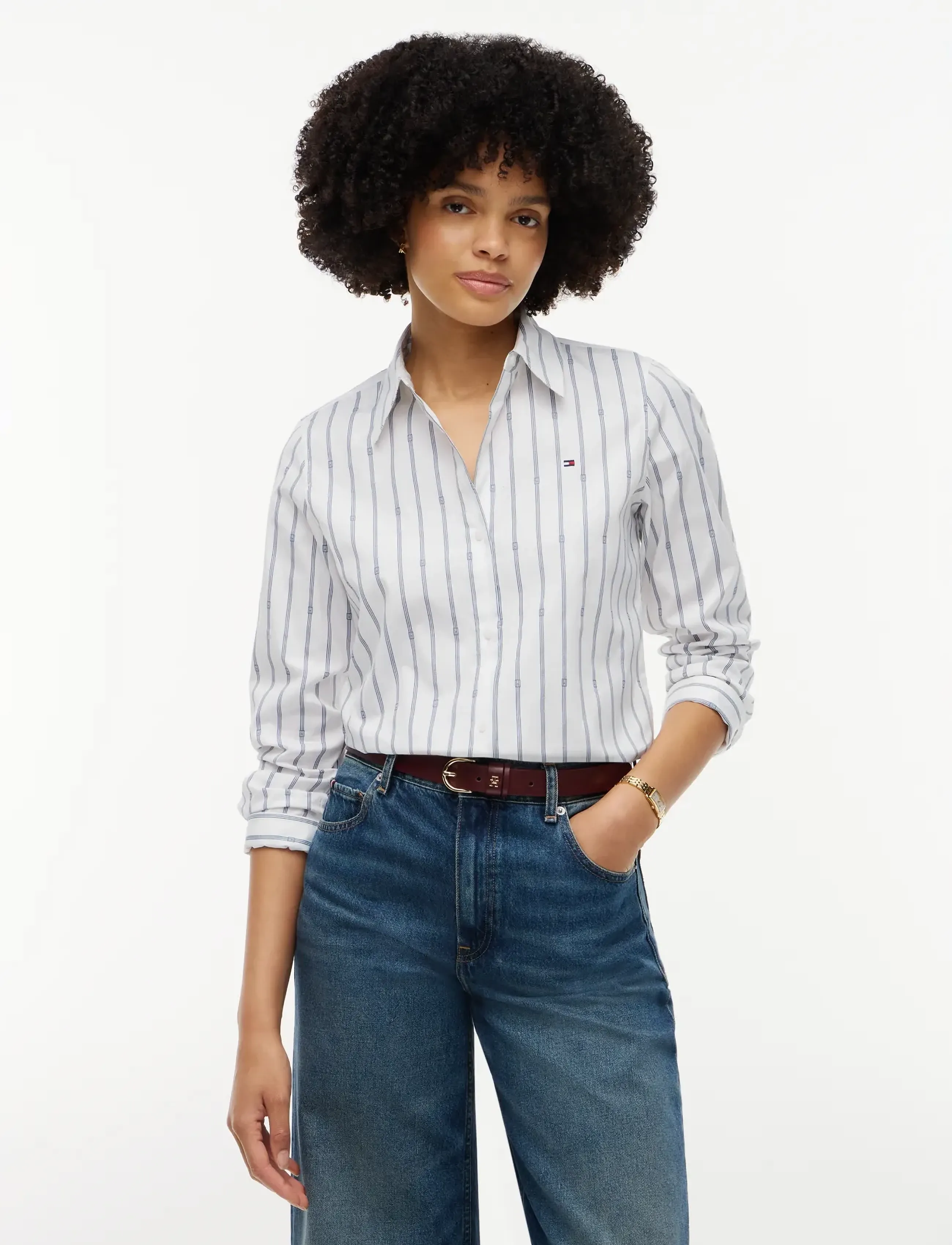 Tommy Hilfiger - POPLIN REGULAR SHIRT - long-sleeved shirts - broadway flag print ecru   sky blue - 0