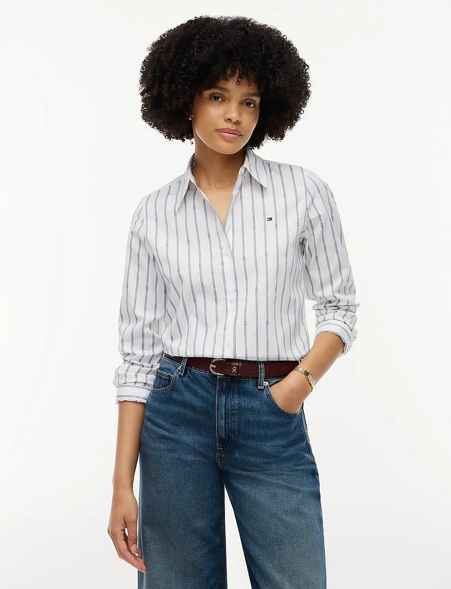 Tommy Hilfiger - POPLIN REGULAR SHIRT - long-sleeved shirts - broadway flag print ecru sky blue - 0
