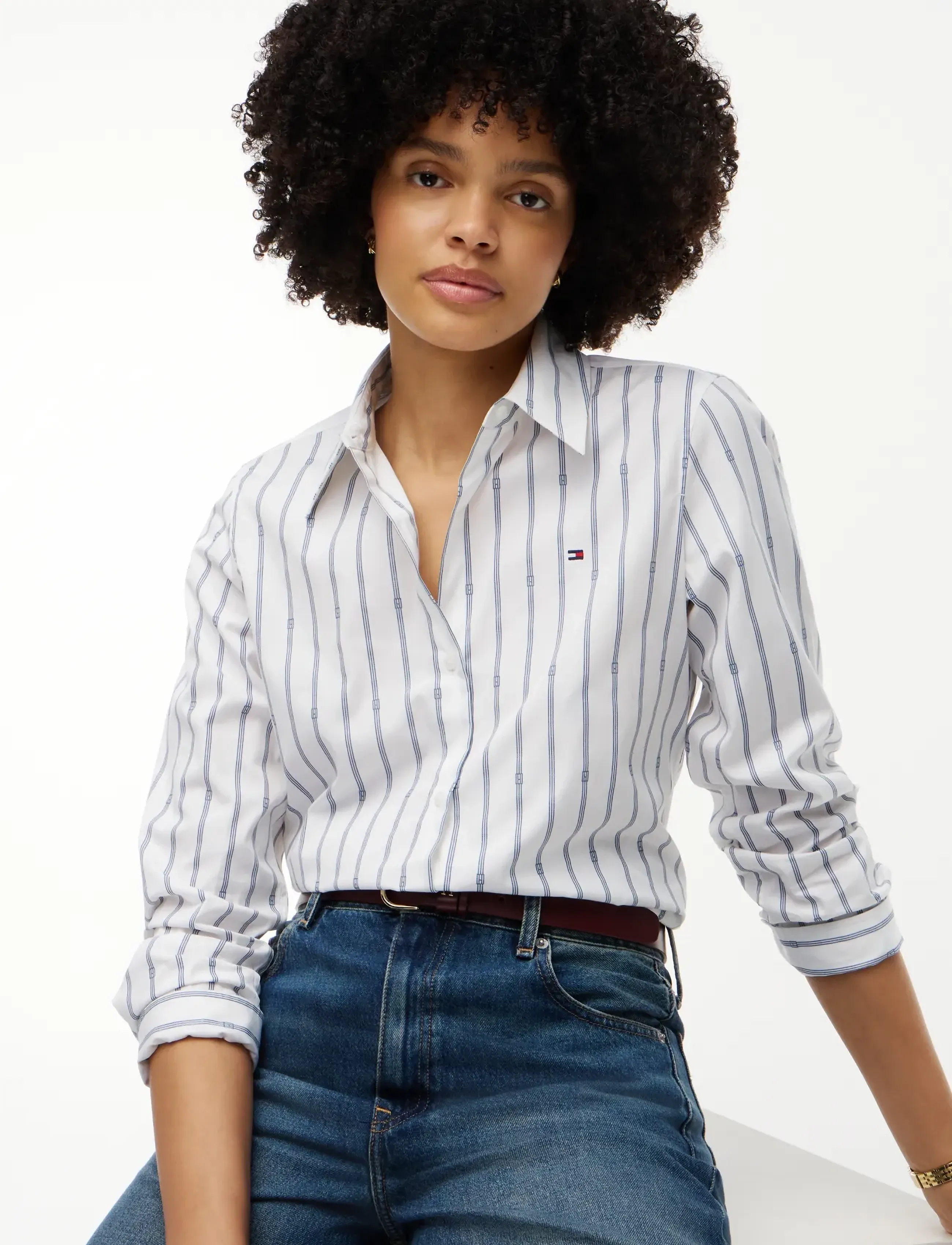Tommy Hilfiger - POPLIN REGULAR SHIRT - long-sleeved shirts - broadway flag print ecru   sky blue - 3