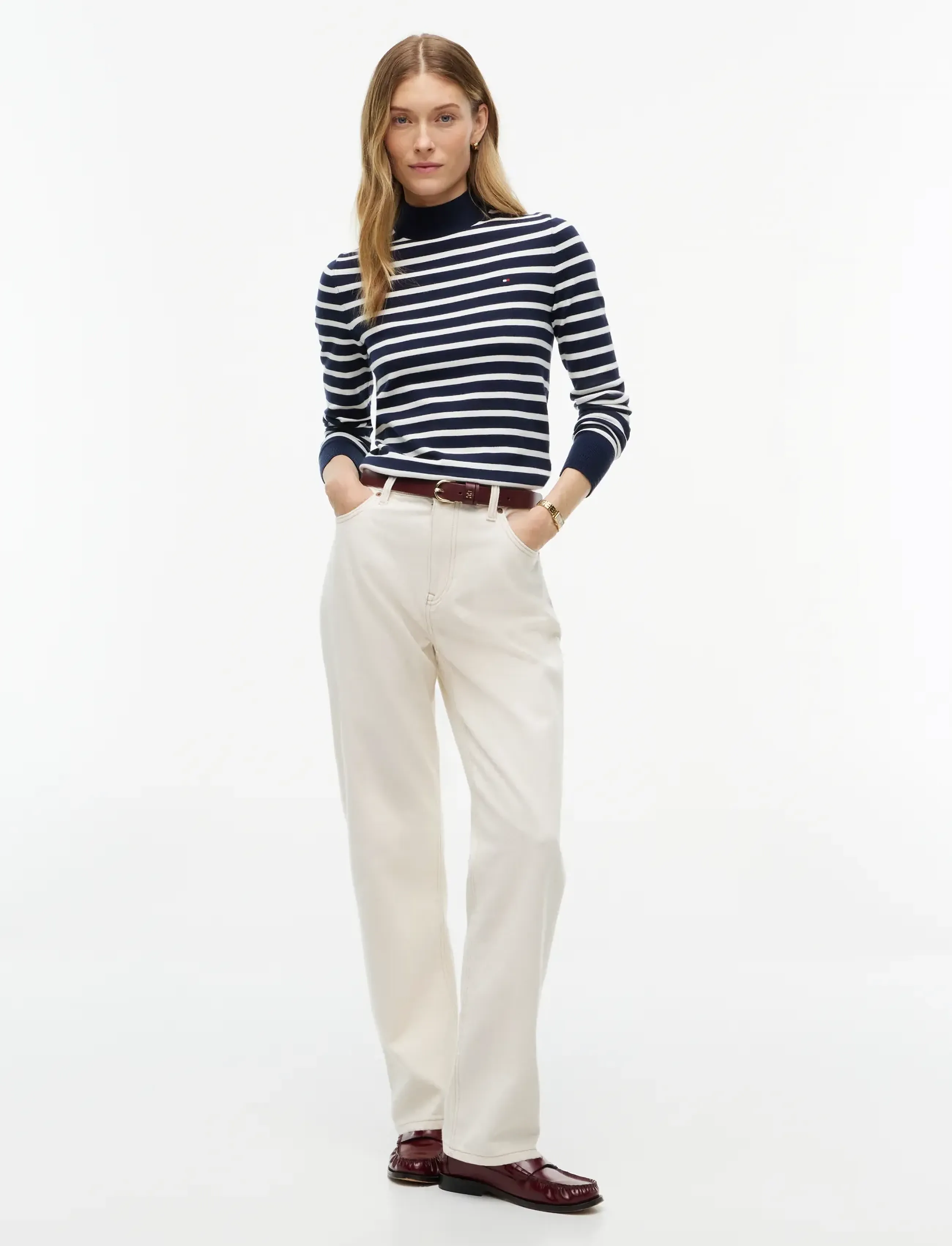 Tommy Hilfiger - COTTON JERSEY SLIM MK-NK SWT - stripe dark blue   ecru - 4