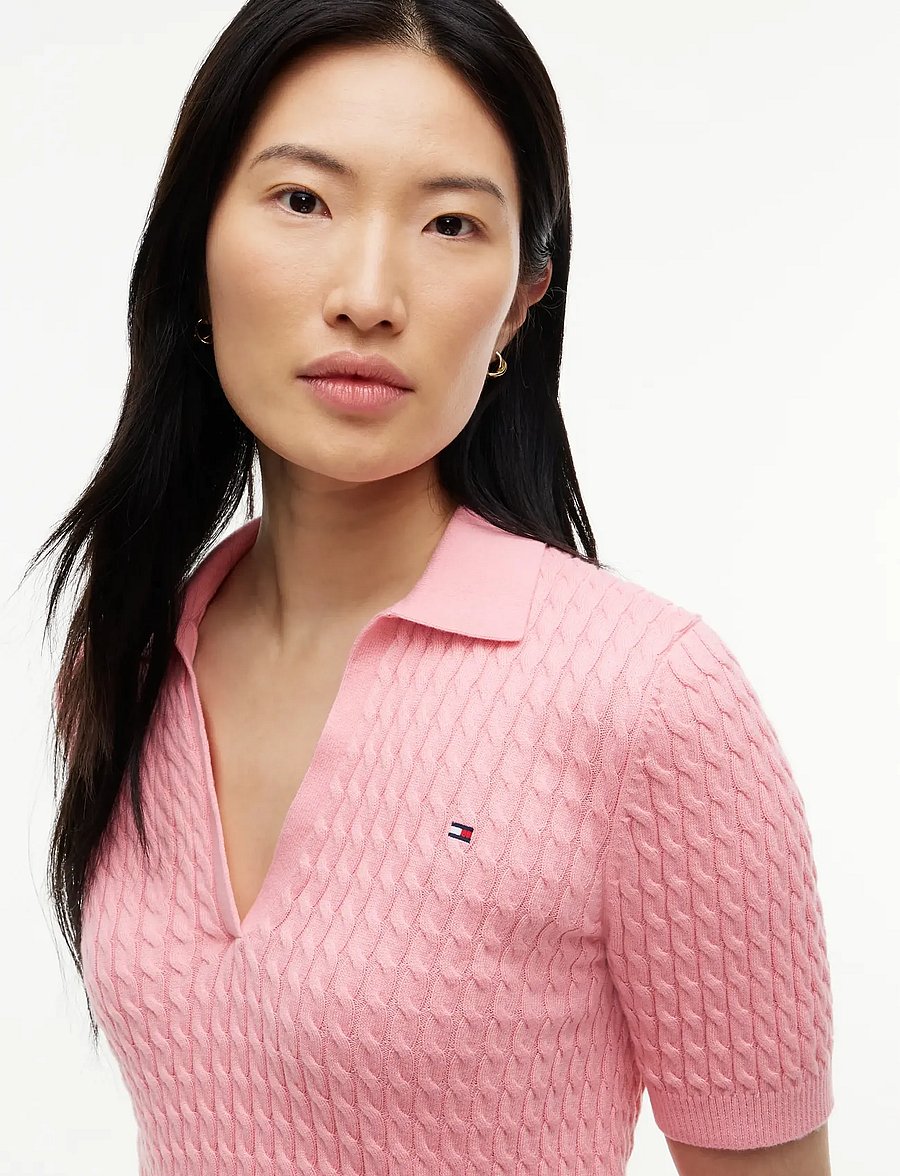 Tommy Hilfiger - COTTON CABLE FINE GG SS POLO - polo shirts - carnation pink - 3