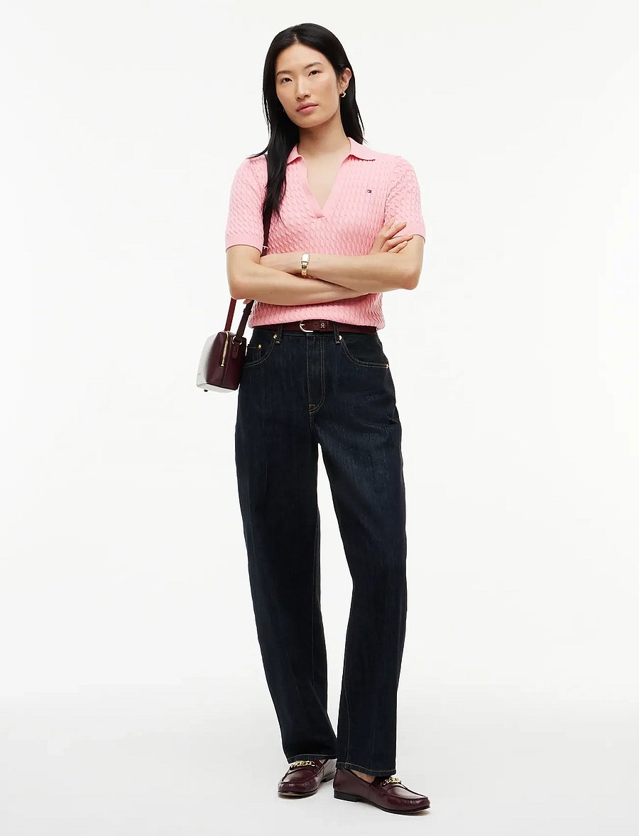Tommy Hilfiger - COTTON CABLE FINE GG SS POLO - polo shirts - carnation pink - 4
