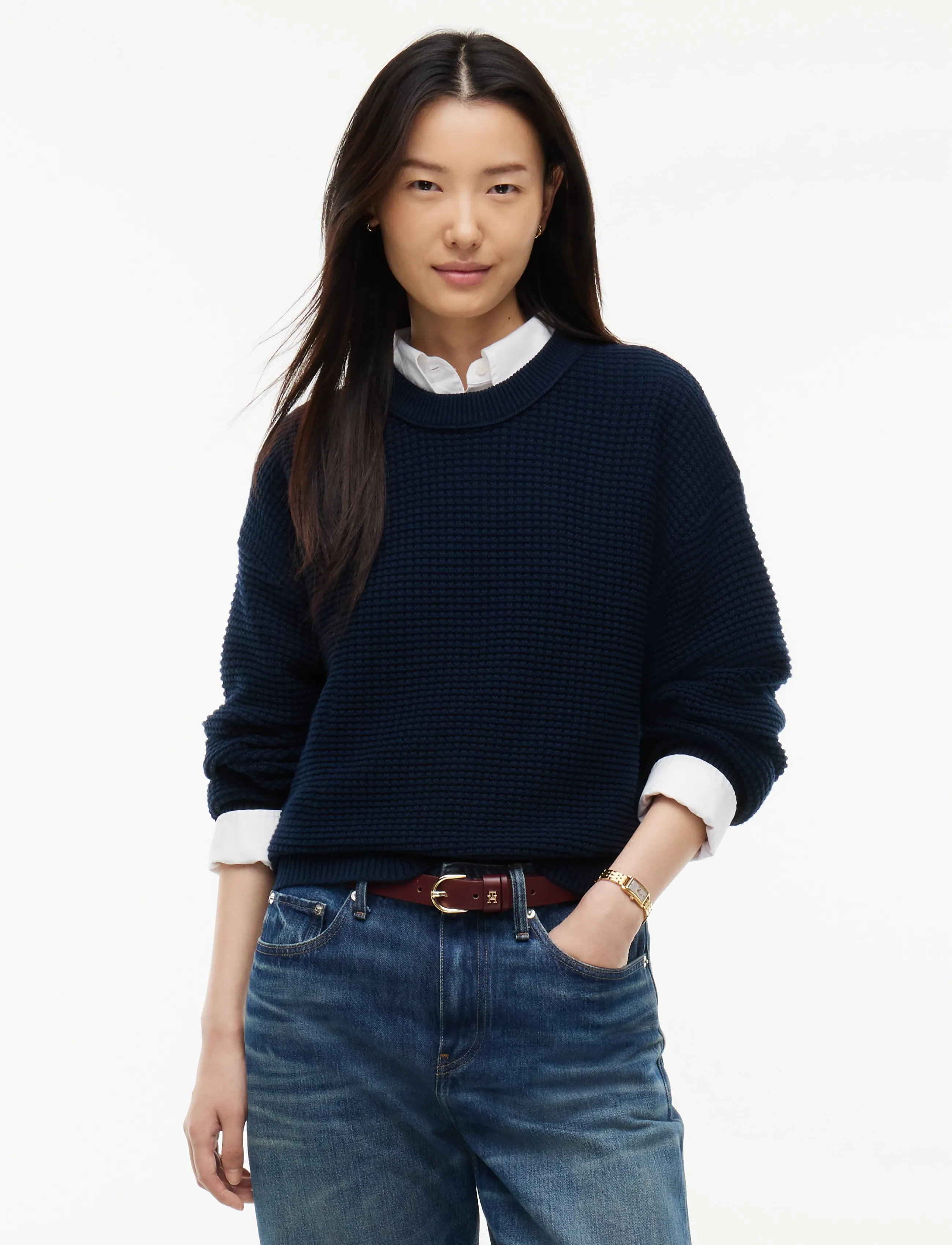 Tommy Hilfiger COTTON WAFFLE C-NK SWT - Tommy Hilfiger - DARK BLUE / navy