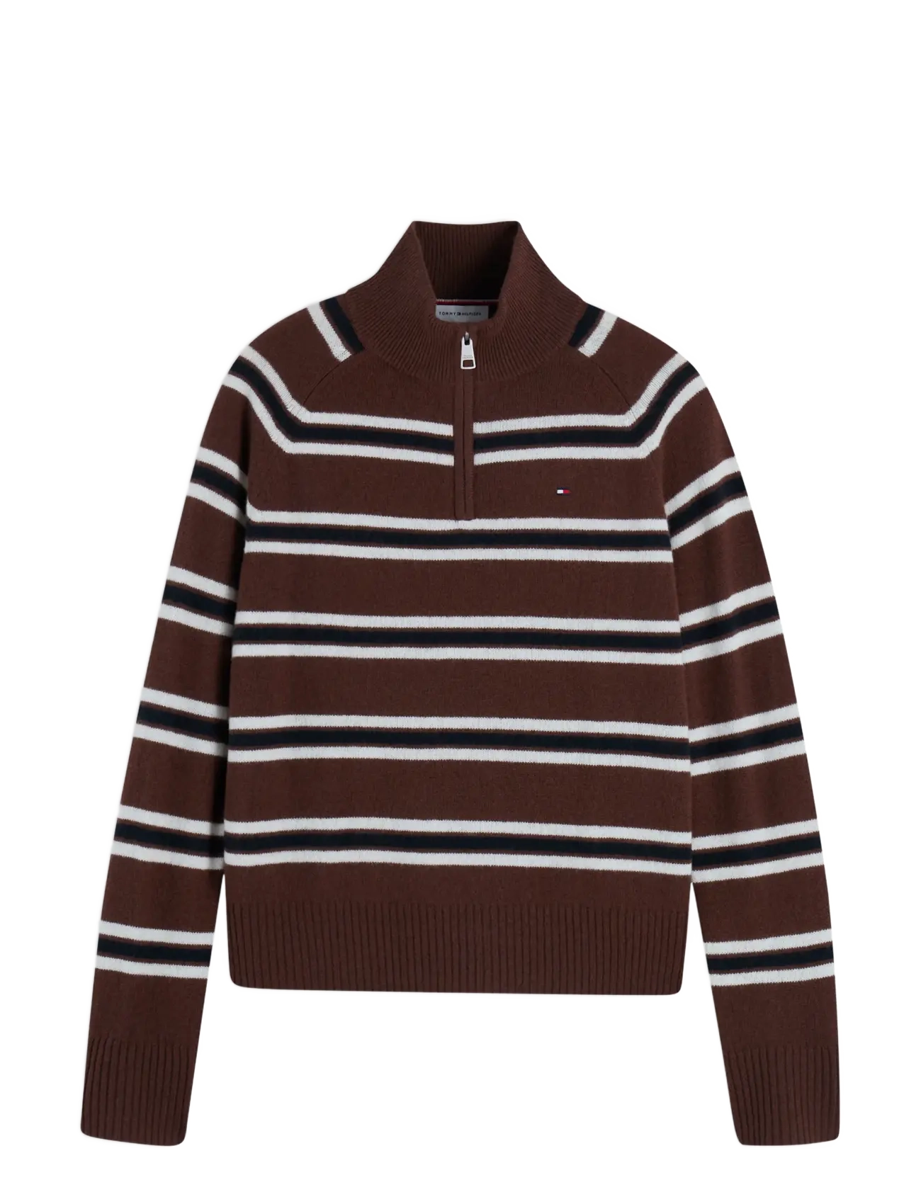 Tommy Hilfiger SOFT WOOL JERSEY REG ZIP SWT - Stickat - LEWIS STP LEGACY BROWN   ECRU / brown
