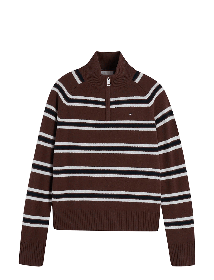Tommy Hilfiger - SOFT WOOL JERSEY REG ZIP SWT - lewis stp legacy brown ecru - 1