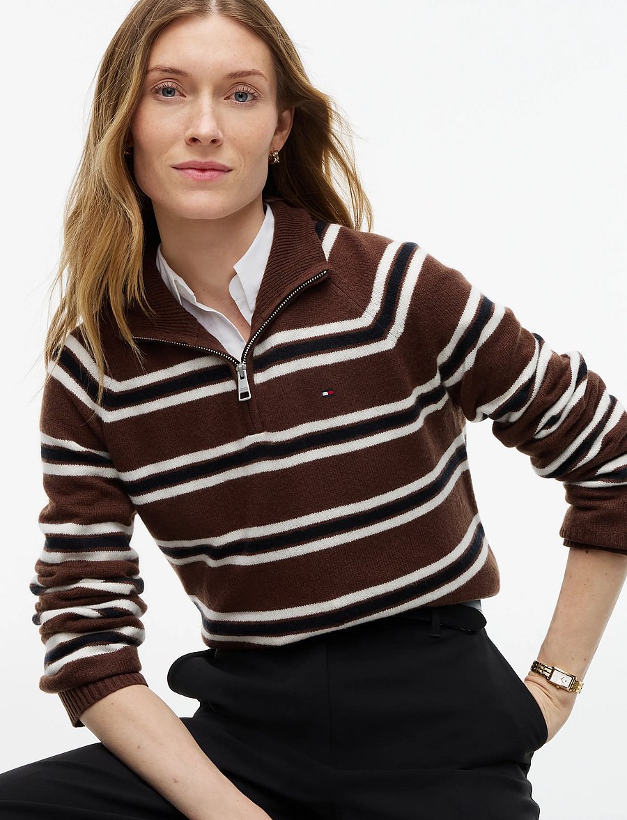 Tommy Hilfiger - SOFT WOOL JERSEY REG ZIP SWT - lewis stp legacy brown ecru - 3