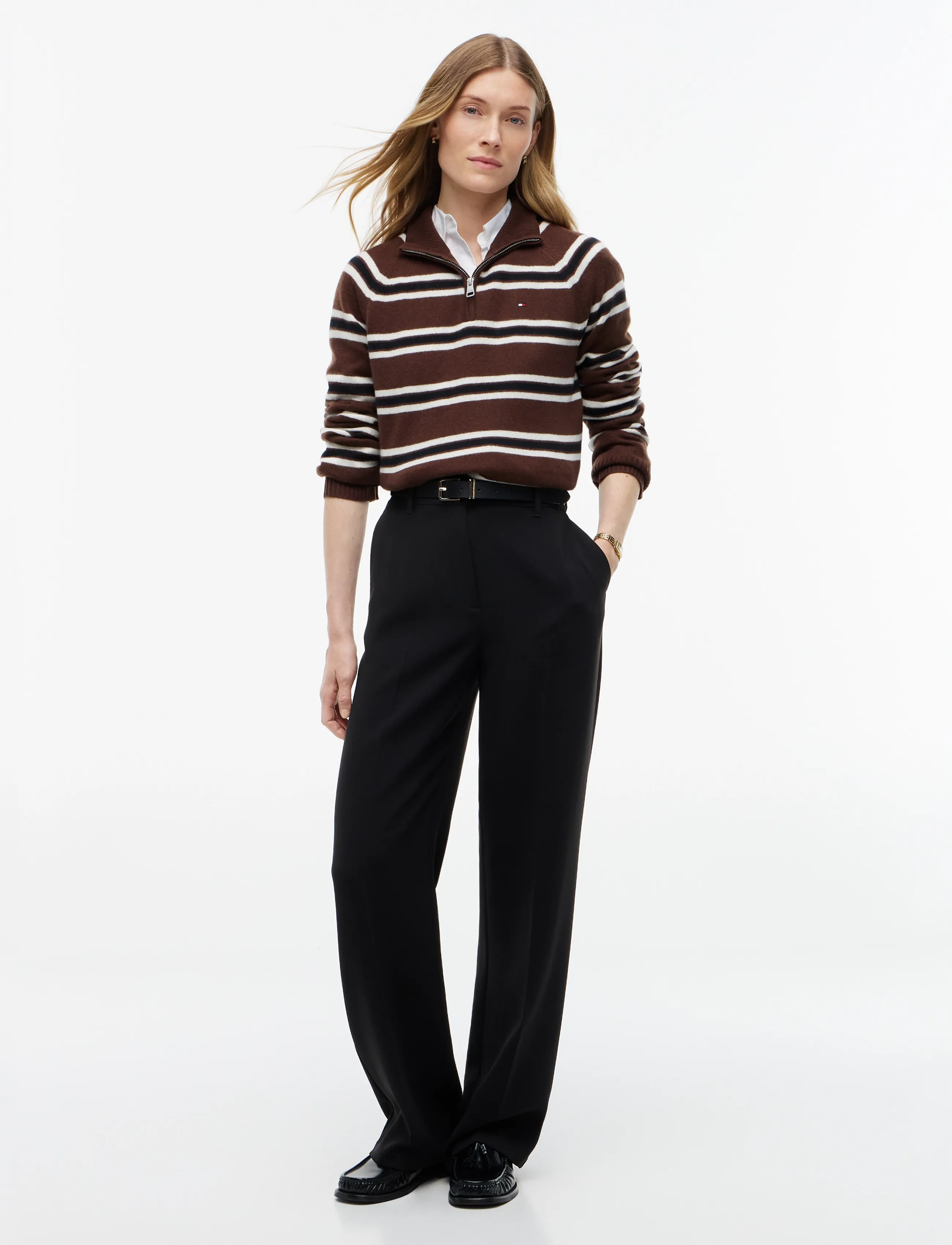 Tommy Hilfiger - SOFT WOOL JERSEY REG ZIP SWT - lewis stp legacy brown   ecru - 4