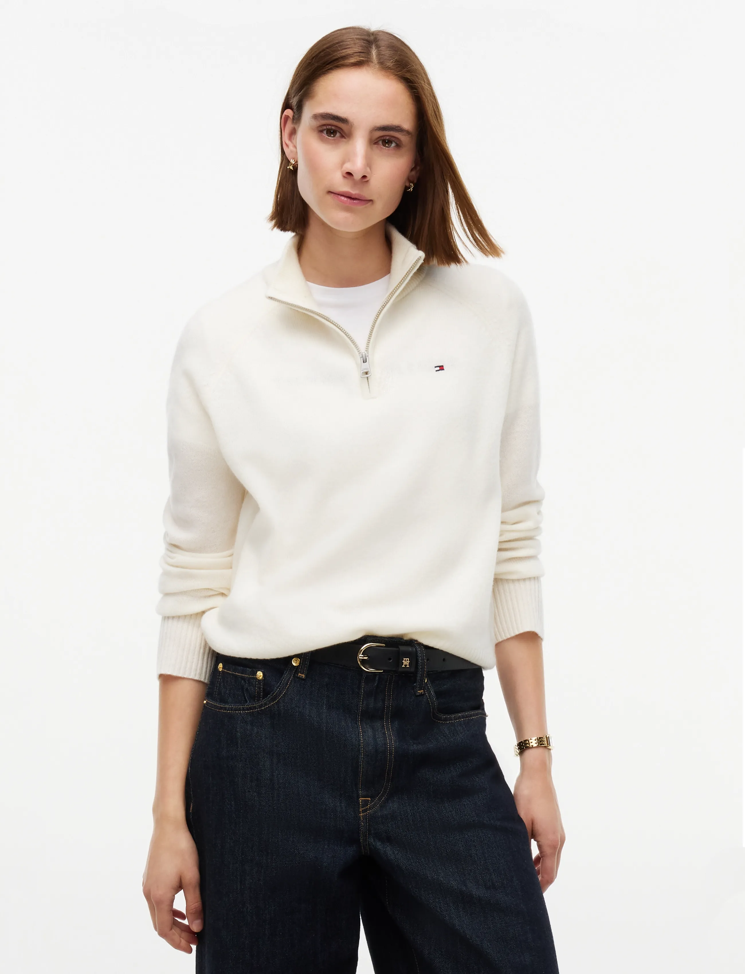 Tommy Hilfiger - SOFT WOOL JERSEY REG ZIP SWT - pullover - ivory petal - 0