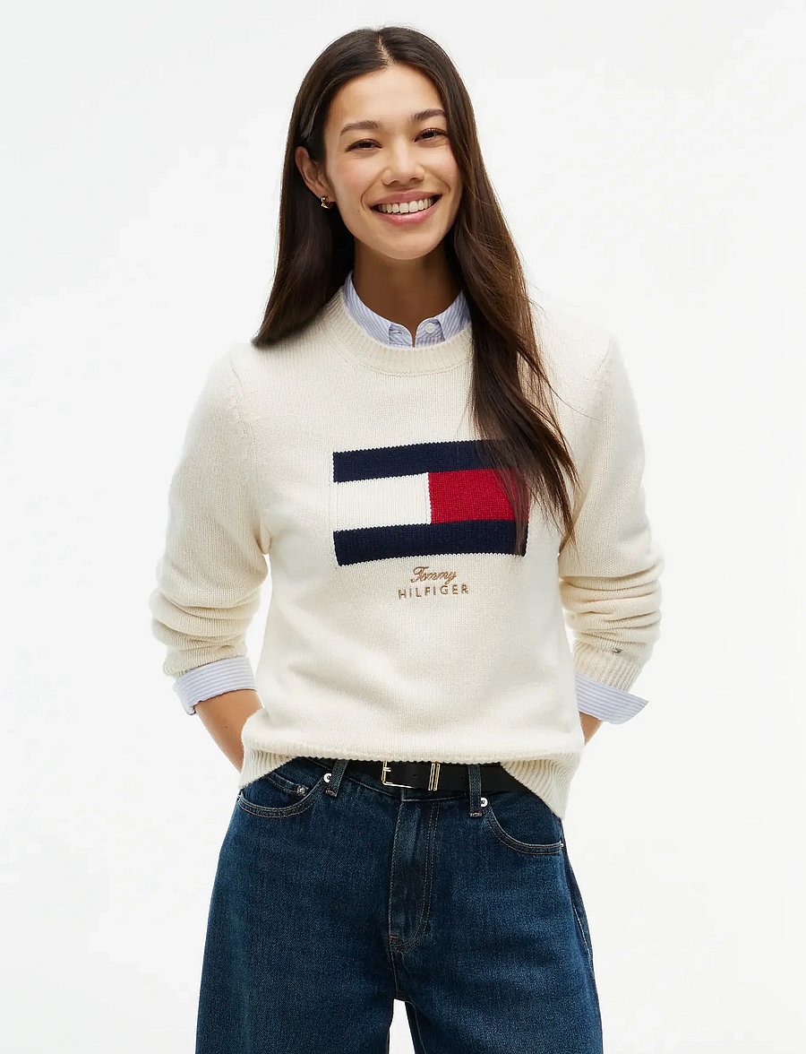 Tommy Hilfiger - GIFTING BRANDED FLAG C-NK SWT - kaschmir - ivory petal - 0