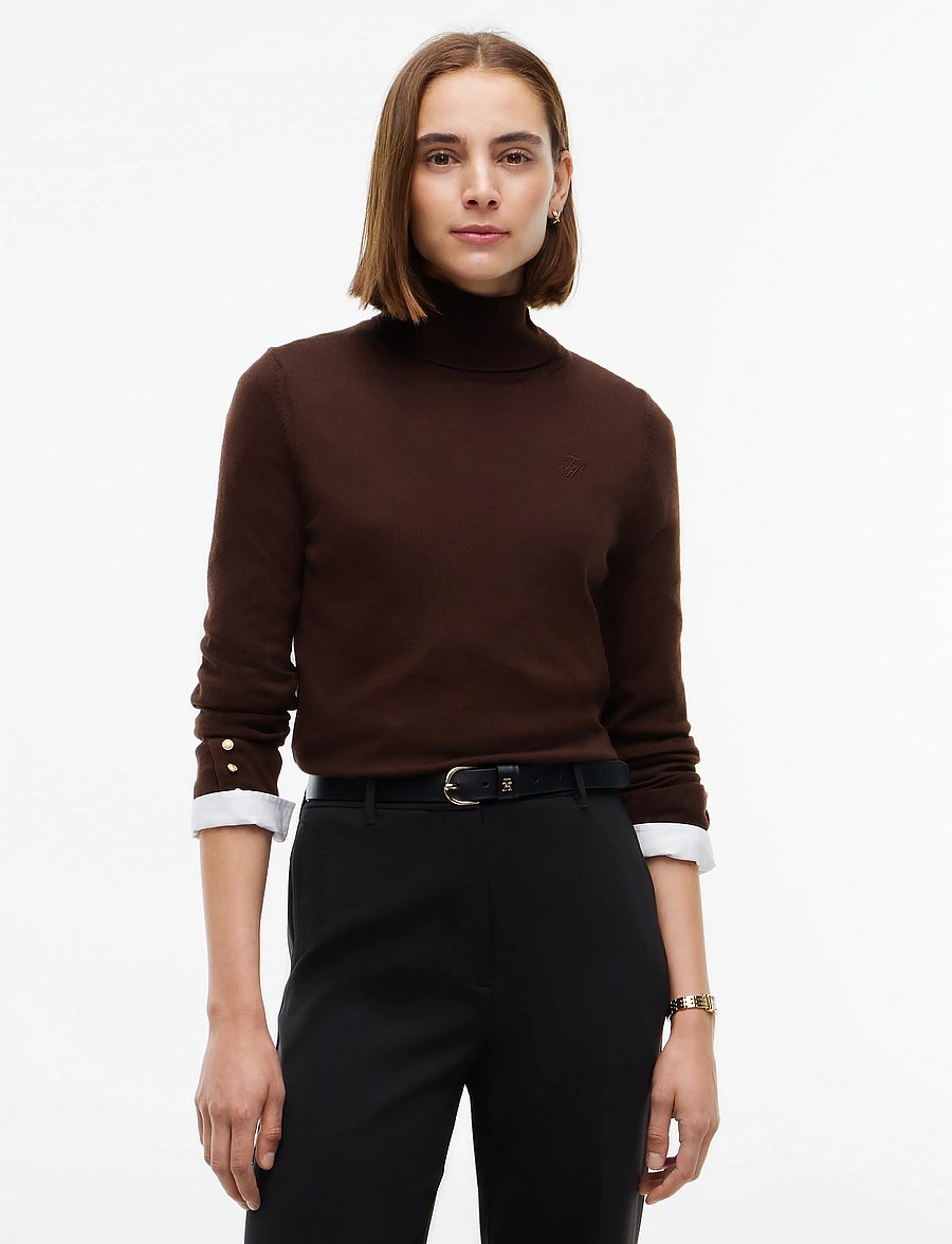 Tommy Hilfiger - MERINO LS TURTLE NK SWT - polotröjor - chocolate - 0