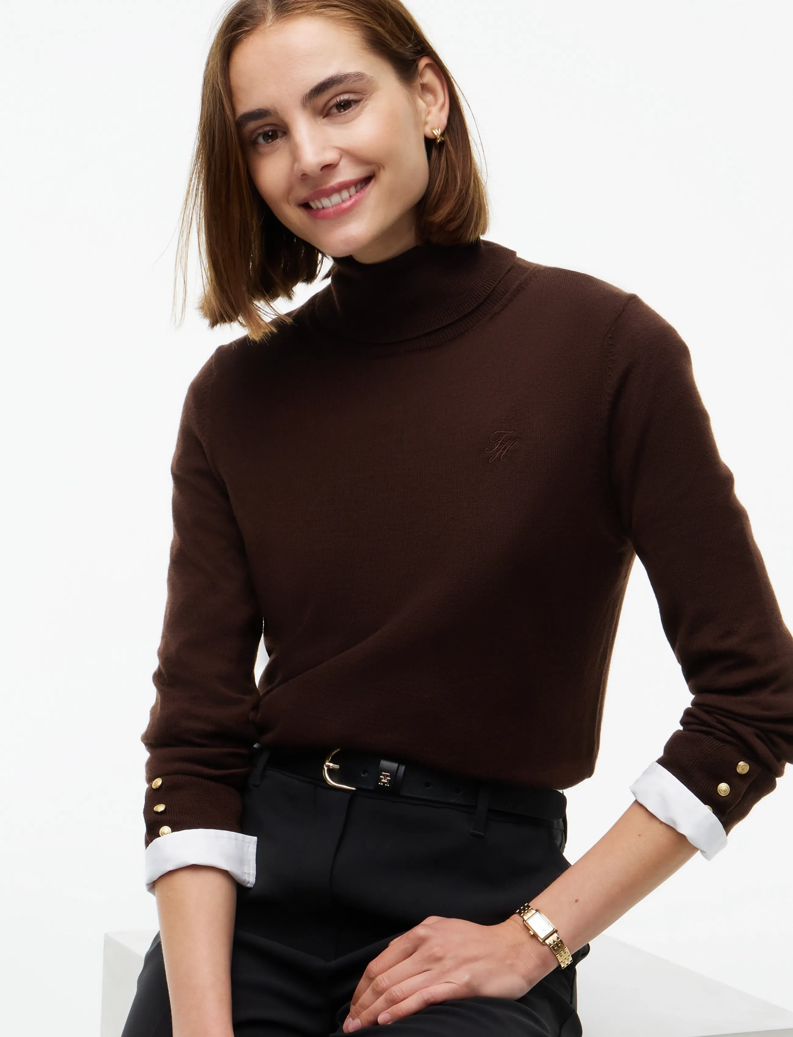 Tommy Hilfiger - MERINO LS TURTLE NK SWT - polotröjor - chocolate - 3