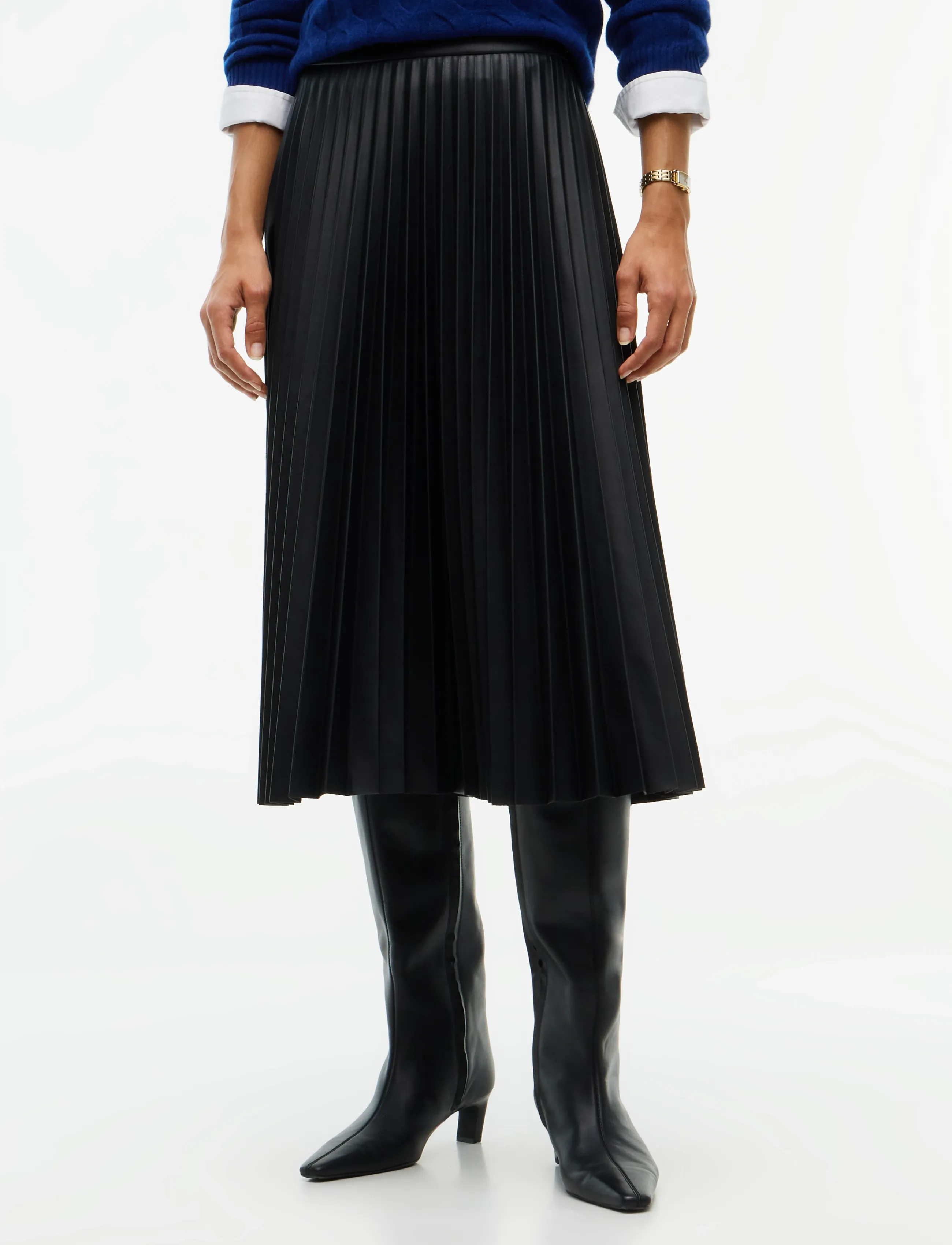 Tommy Hilfiger - FAUX LEATHER MIDI PLEATED SKIRT - pleated skirts - black - 0