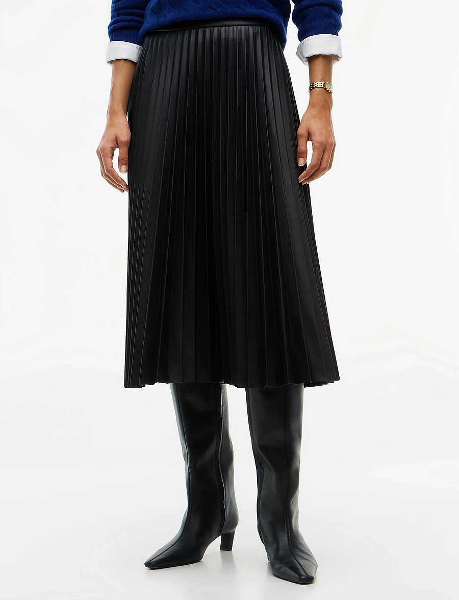 Tommy Hilfiger - FAUX LEATHER MIDI PLEATED SKIRT - pleated skirts - black - 0