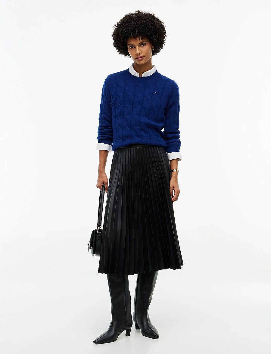 Tommy Hilfiger - FAUX LEATHER MIDI PLEATED SKIRT - pleated skirts - black - 3