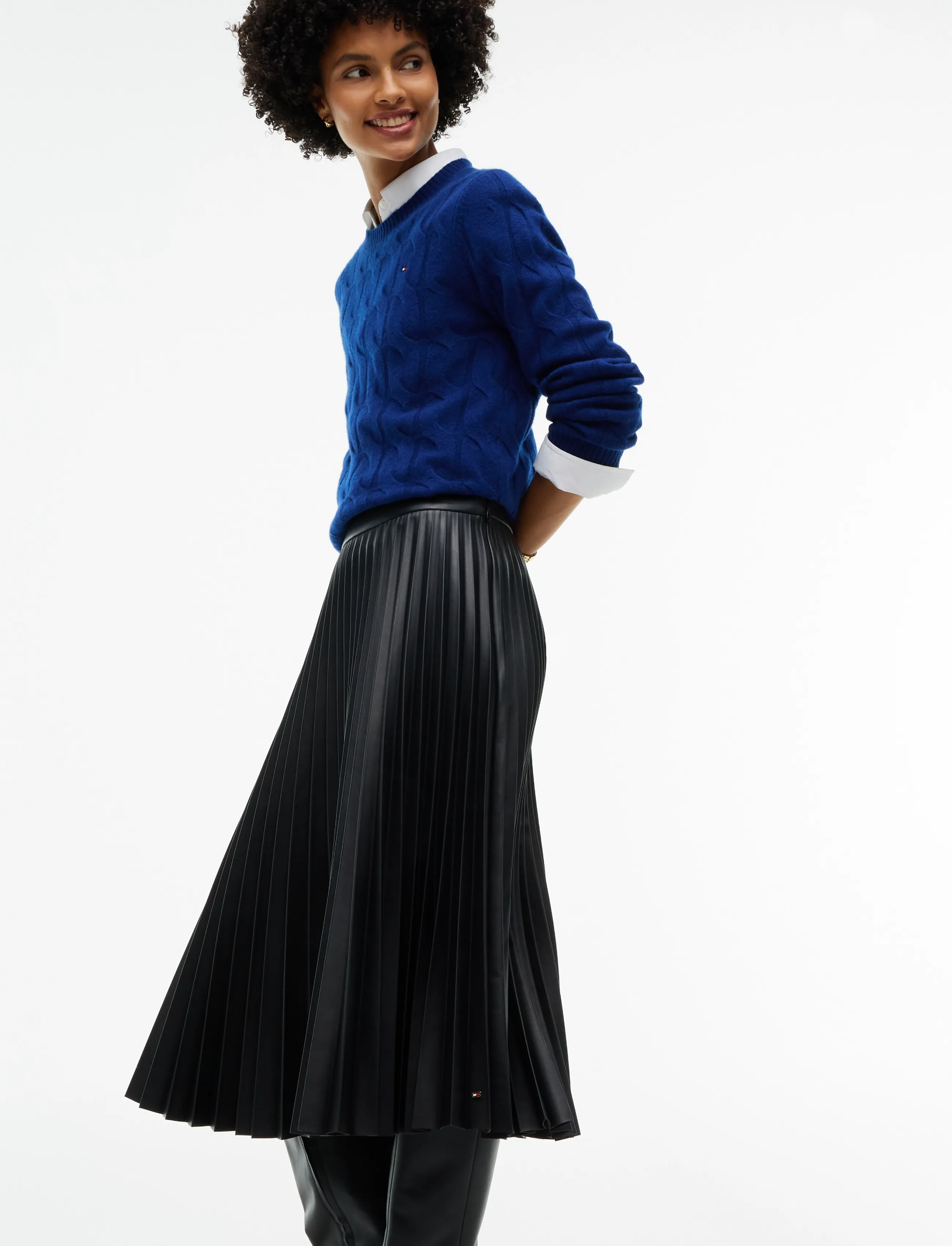 Tommy Hilfiger - FAUX LEATHER MIDI PLEATED SKIRT - pleated skirts - black - 4