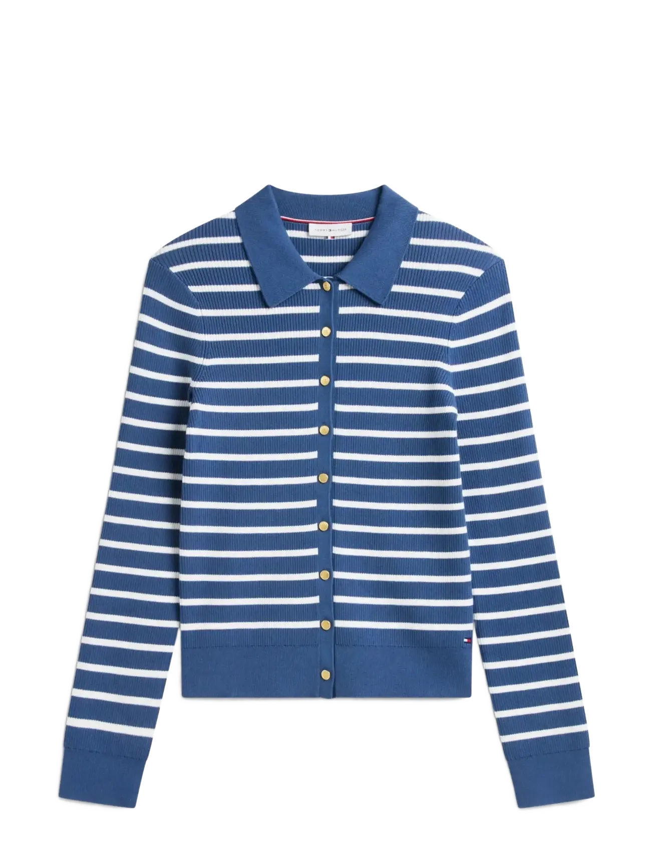 Tommy Hilfiger - FINE GG LS POLO-NK CARDIGAN - breton stp aegean sea ecru - 1