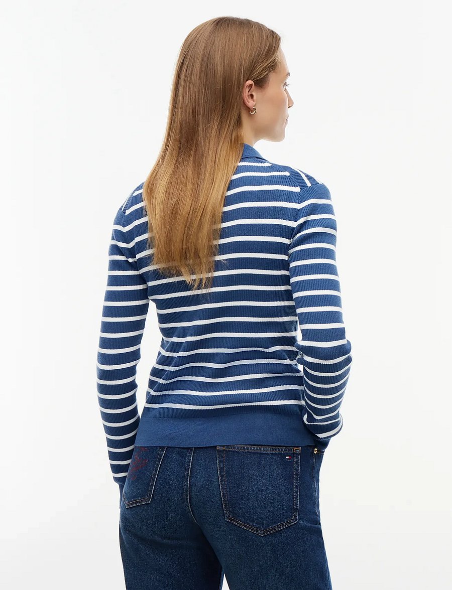 Tommy Hilfiger - FINE GG LS POLO-NK CARDIGAN - breton stp aegean sea ecru - 2