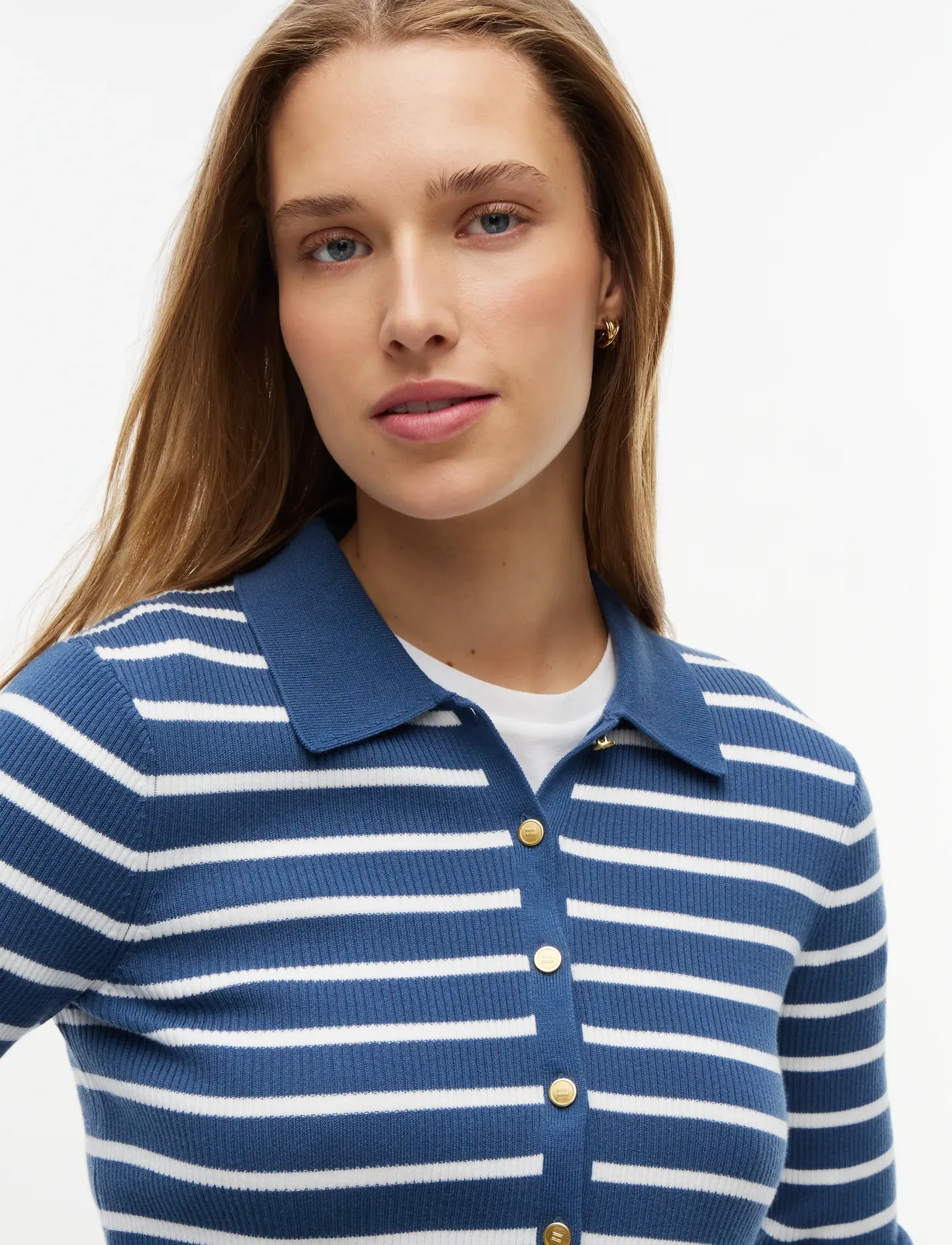 Tommy Hilfiger - FINE GG LS POLO-NK CARDIGAN - breton stp aegean sea ecru - 3