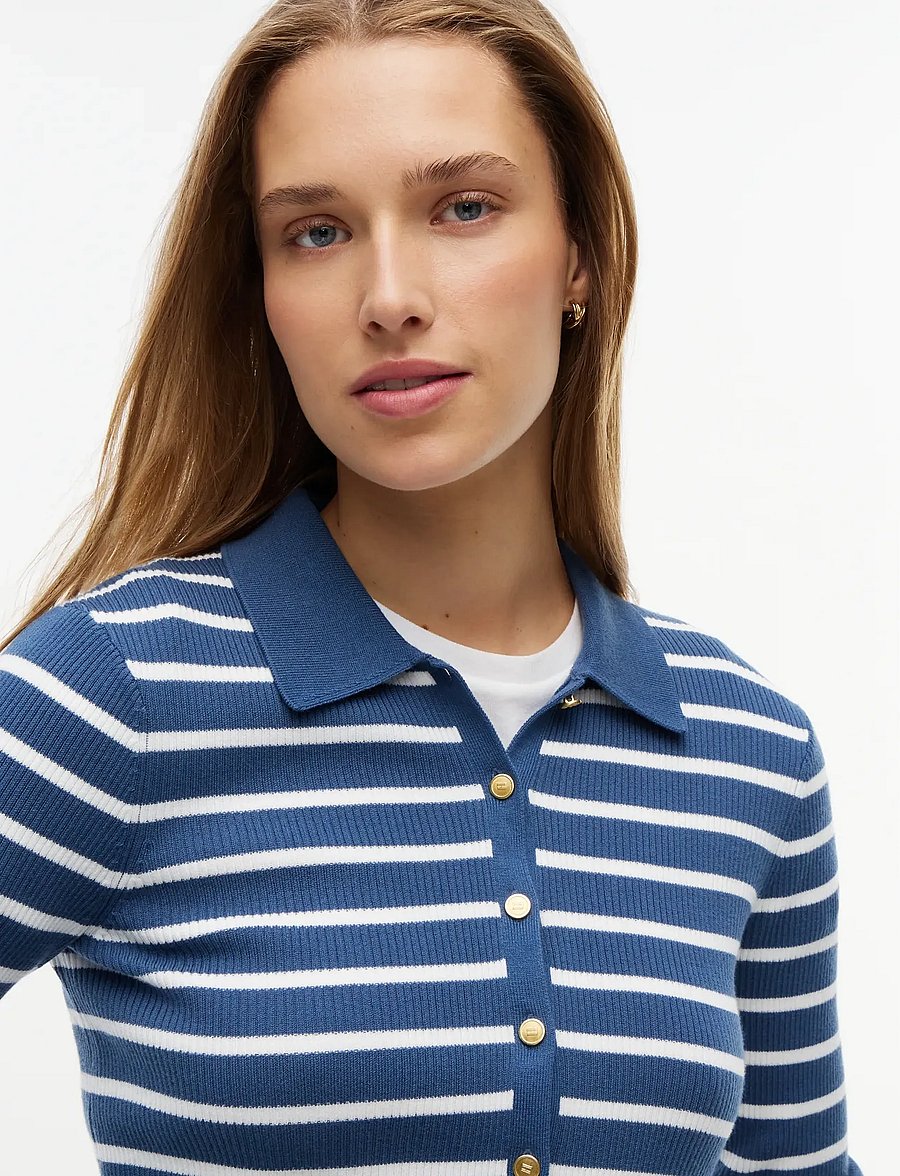 Tommy Hilfiger - FINE GG LS POLO-NK CARDIGAN - breton stp aegean sea ecru - 3