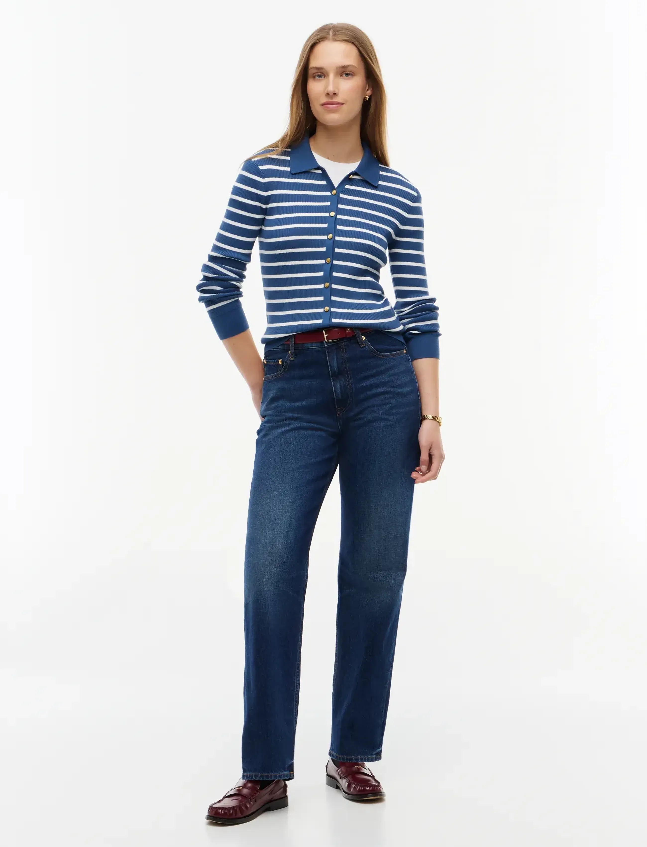 Tommy Hilfiger - FINE GG LS POLO-NK CARDIGAN - breton stp aegean sea ecru - 4
