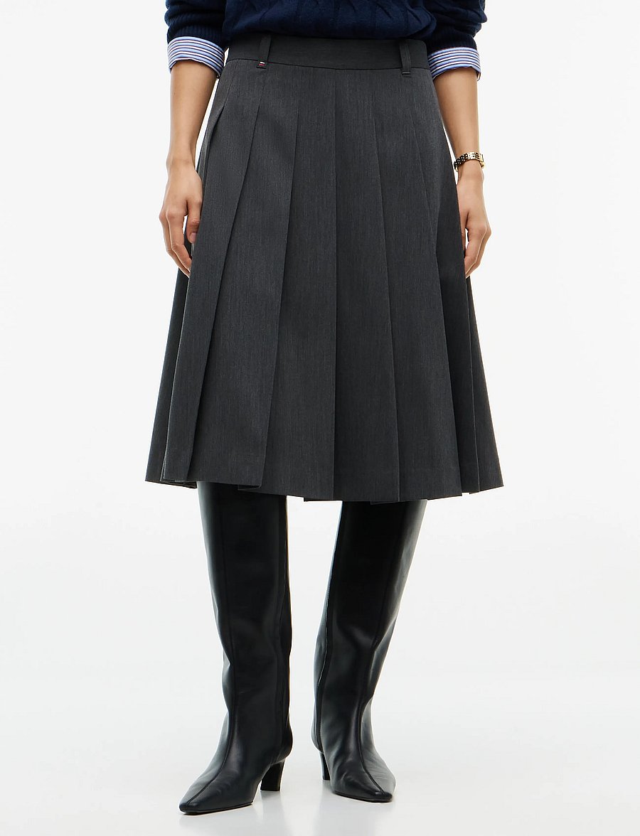 Tommy Hilfiger - VISCOSE KNIFE PLEAT KNEE SKIRT - plisserade kjolar - medium grey heather - 0