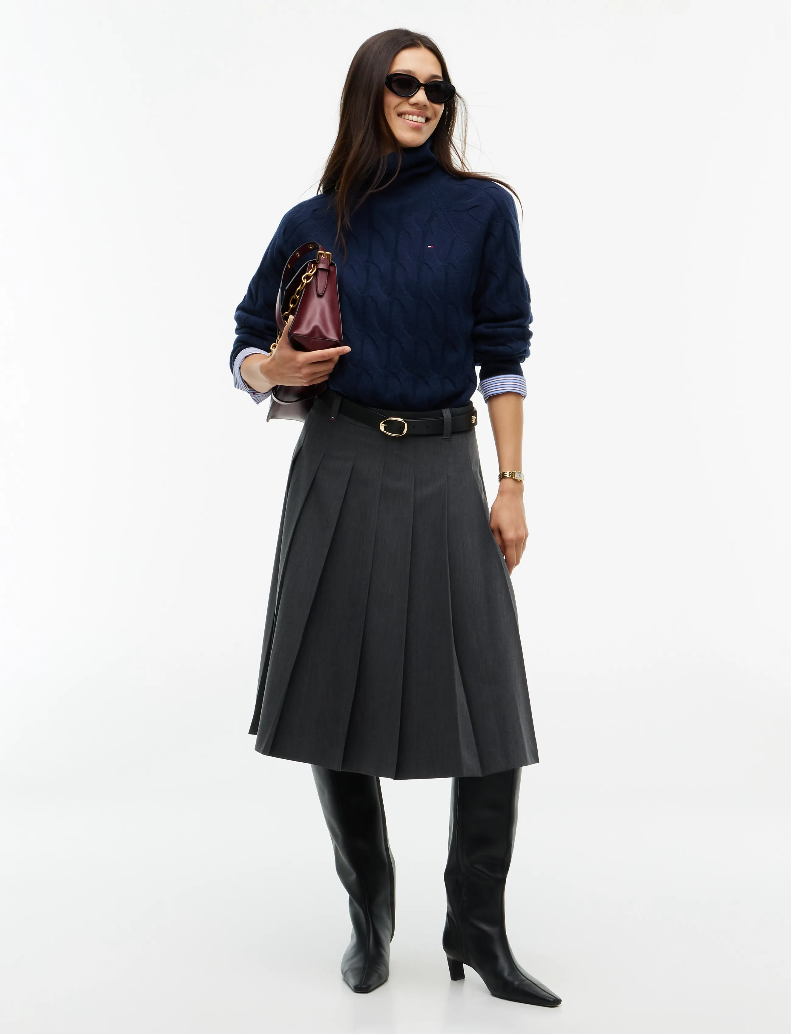 Tommy Hilfiger - VISCOSE KNIFE PLEAT KNEE SKIRT - medium grey heather - 3