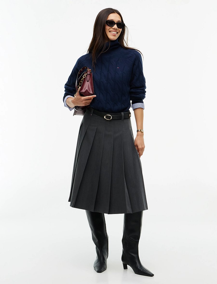 Tommy Hilfiger - VISCOSE KNIFE PLEAT KNEE SKIRT - plisserade kjolar - medium grey heather - 3