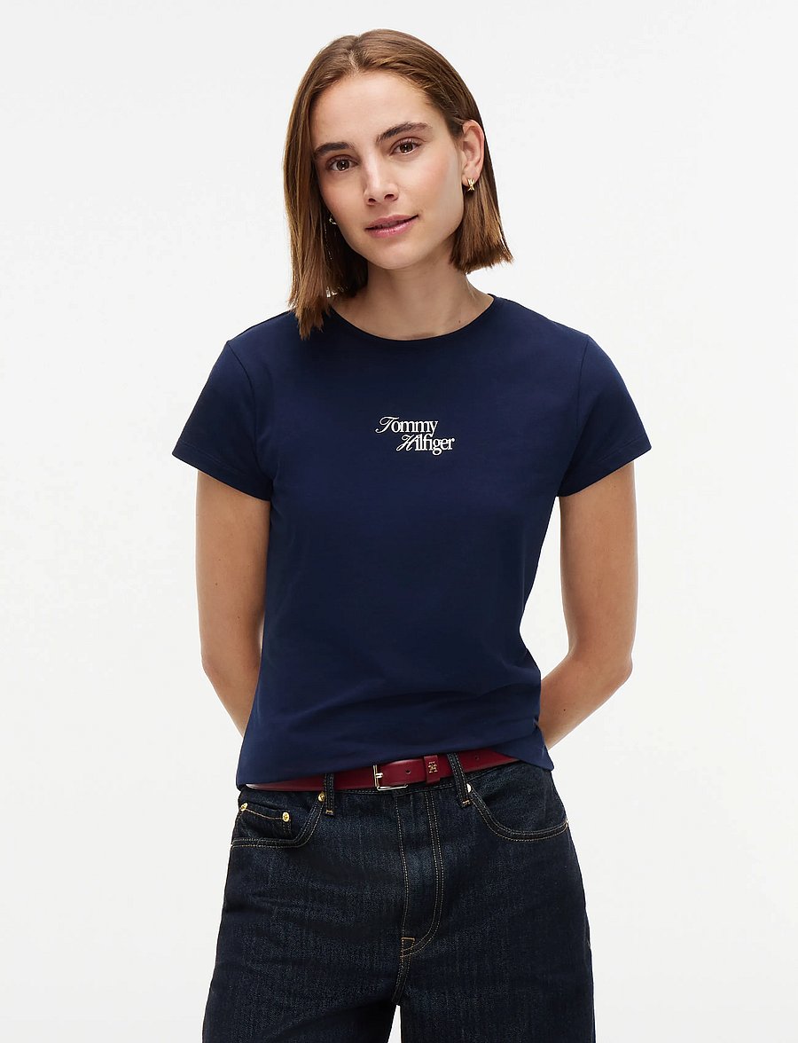 Tommy Hilfiger - SCRIPT NEW SLIM C-NK S/S TSHIRT - t-shirts - dark blue - 0