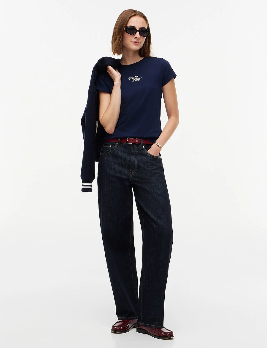 Tommy Hilfiger - SCRIPT NEW SLIM C-NK S/S TSHIRT - t-shirts - dark blue - 4