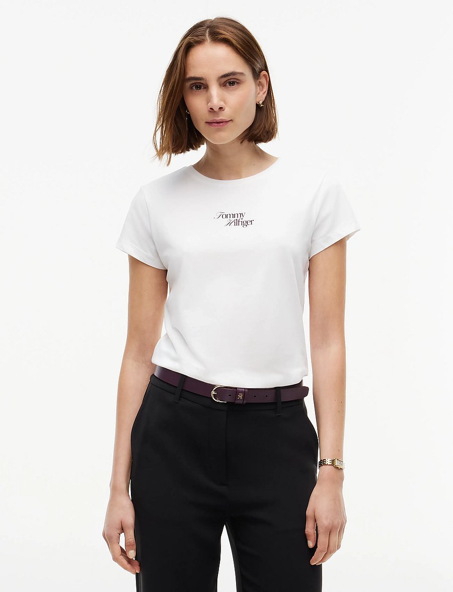 Tommy Hilfiger - SCRIPT NEW SLIM C-NK S/S TSHIRT - t-särgid - ecru - 0