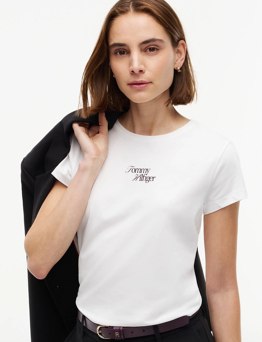Tommy Hilfiger - SCRIPT NEW SLIM C-NK S/S TSHIRT - t-särgid - ecru - 3