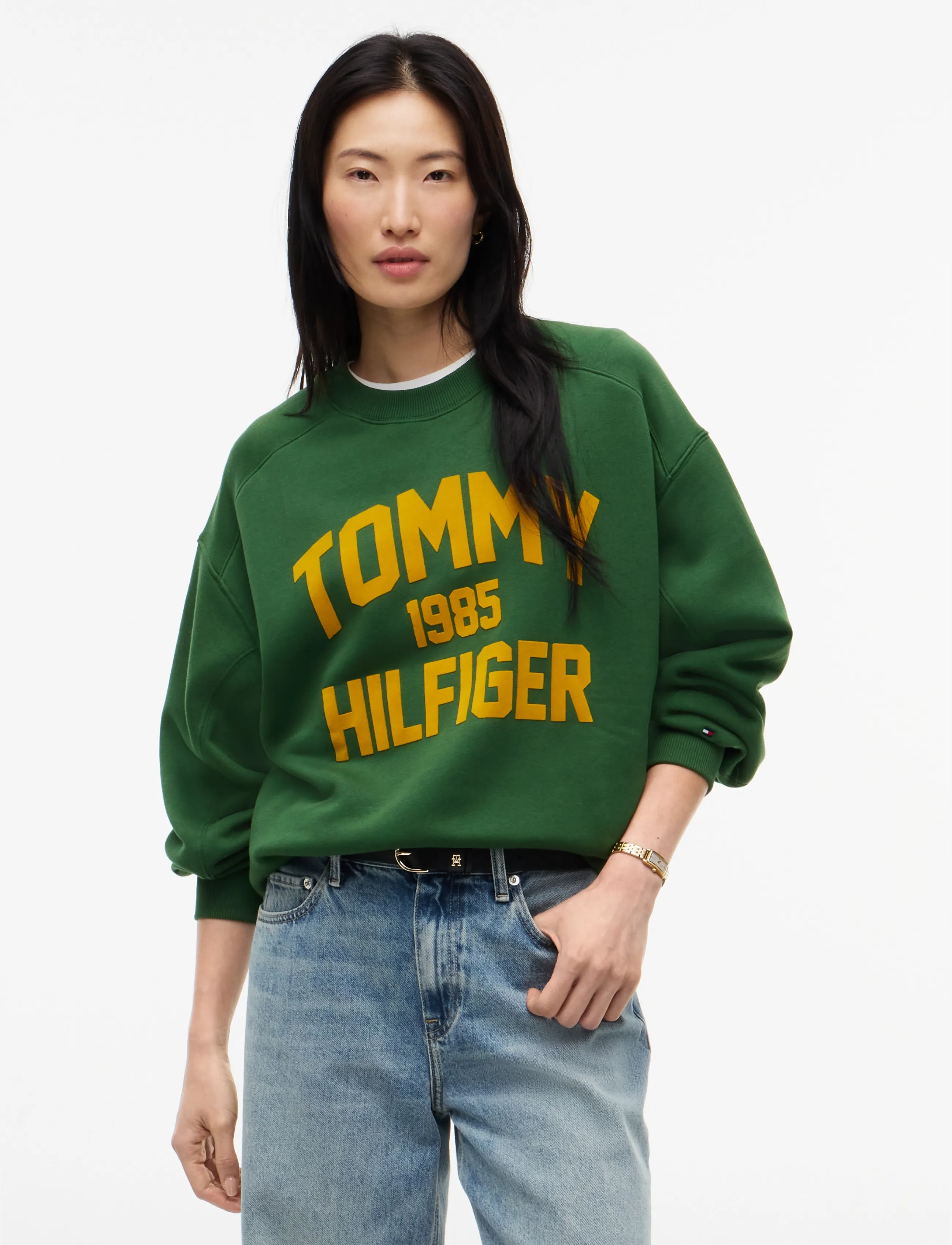 Tommy Hilfiger VARSITY FLOCK RLXD SWT - Tommy Hilfiger - DEEP EVERGREEN / green