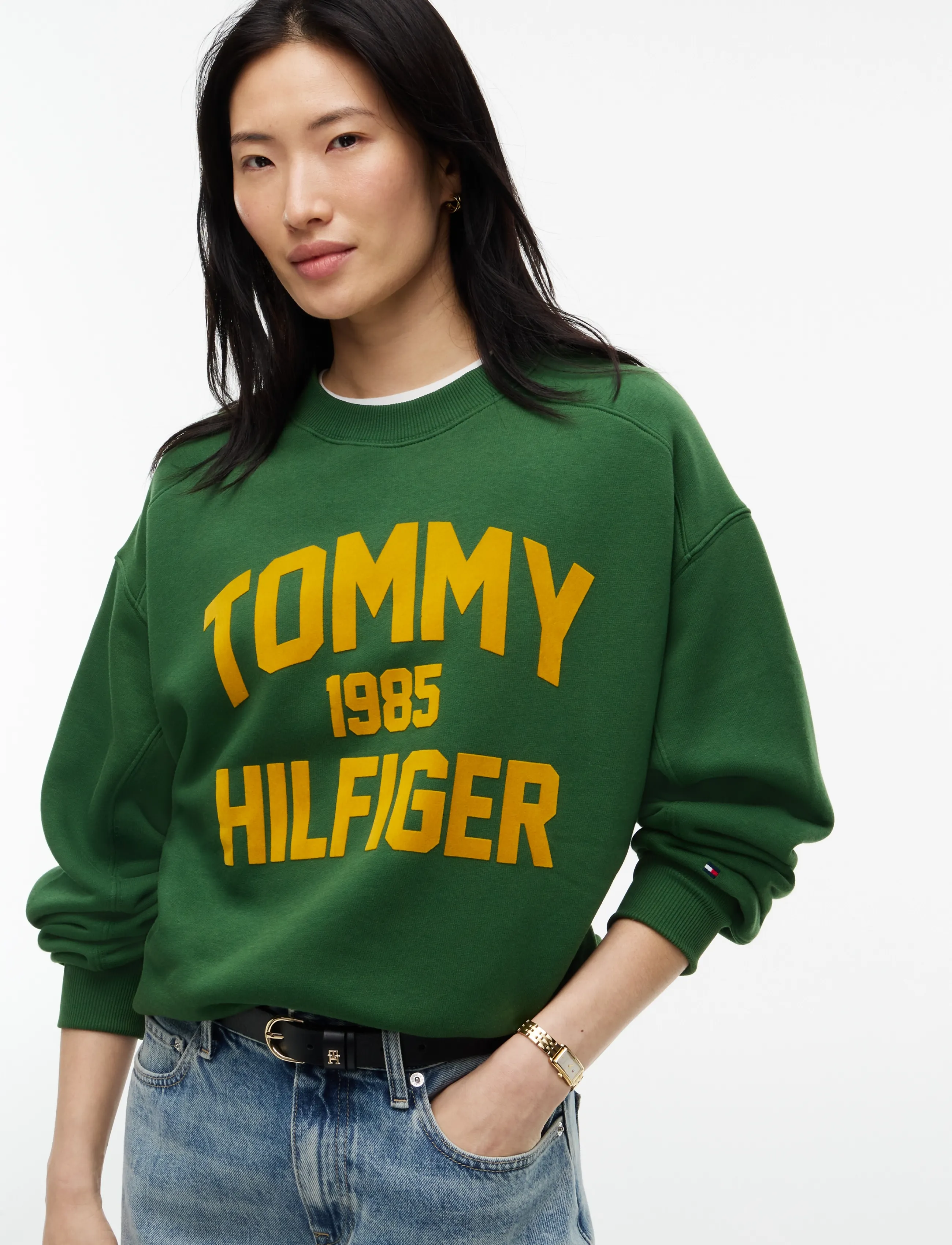 Tommy Hilfiger - VARSITY FLOCK RLXD SWT - sweatshirts - deep evergreen - 3