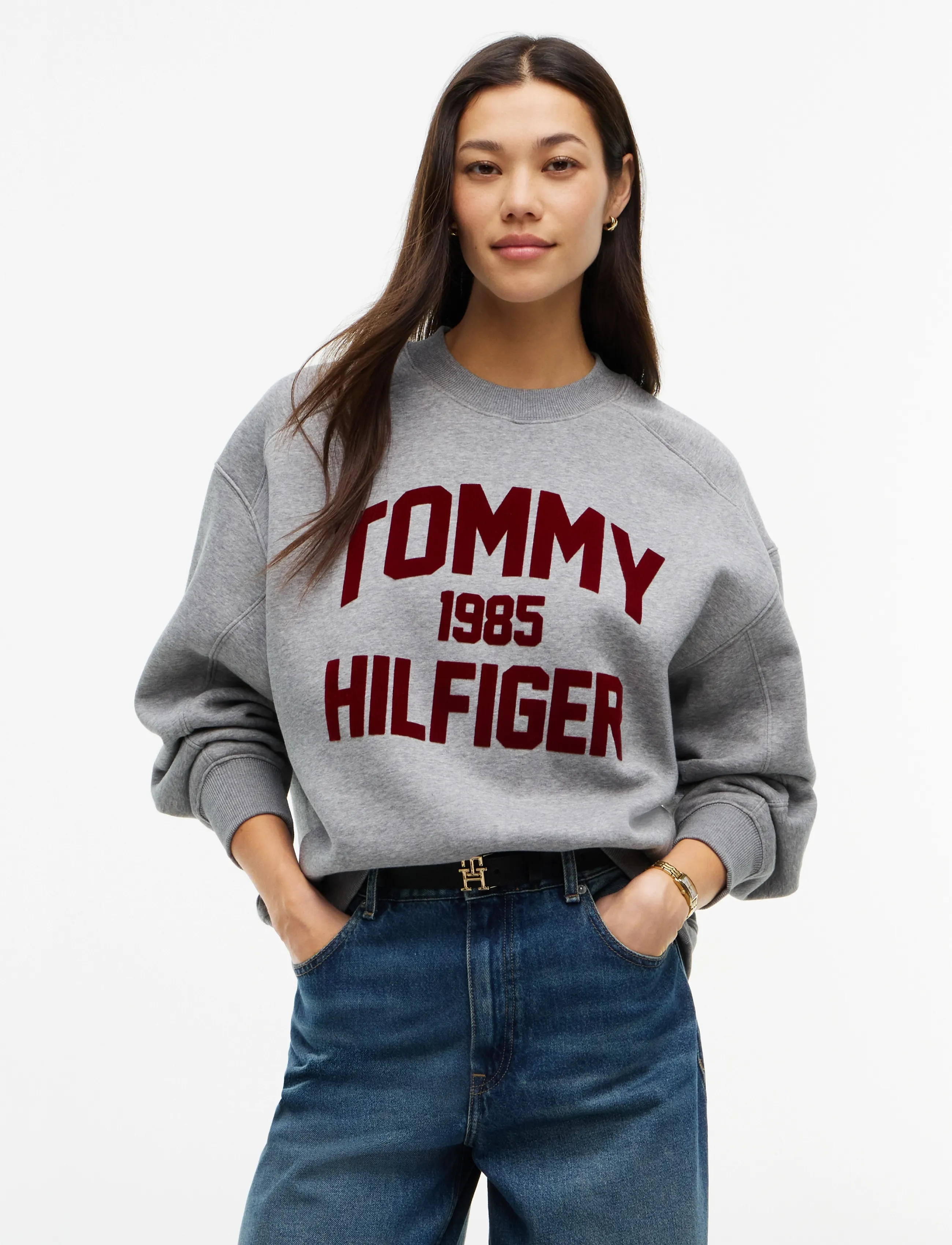 Tommy Hilfiger - VARSITY FLOCK RLXD SWT - sweatshirts - medium grey heather - 0