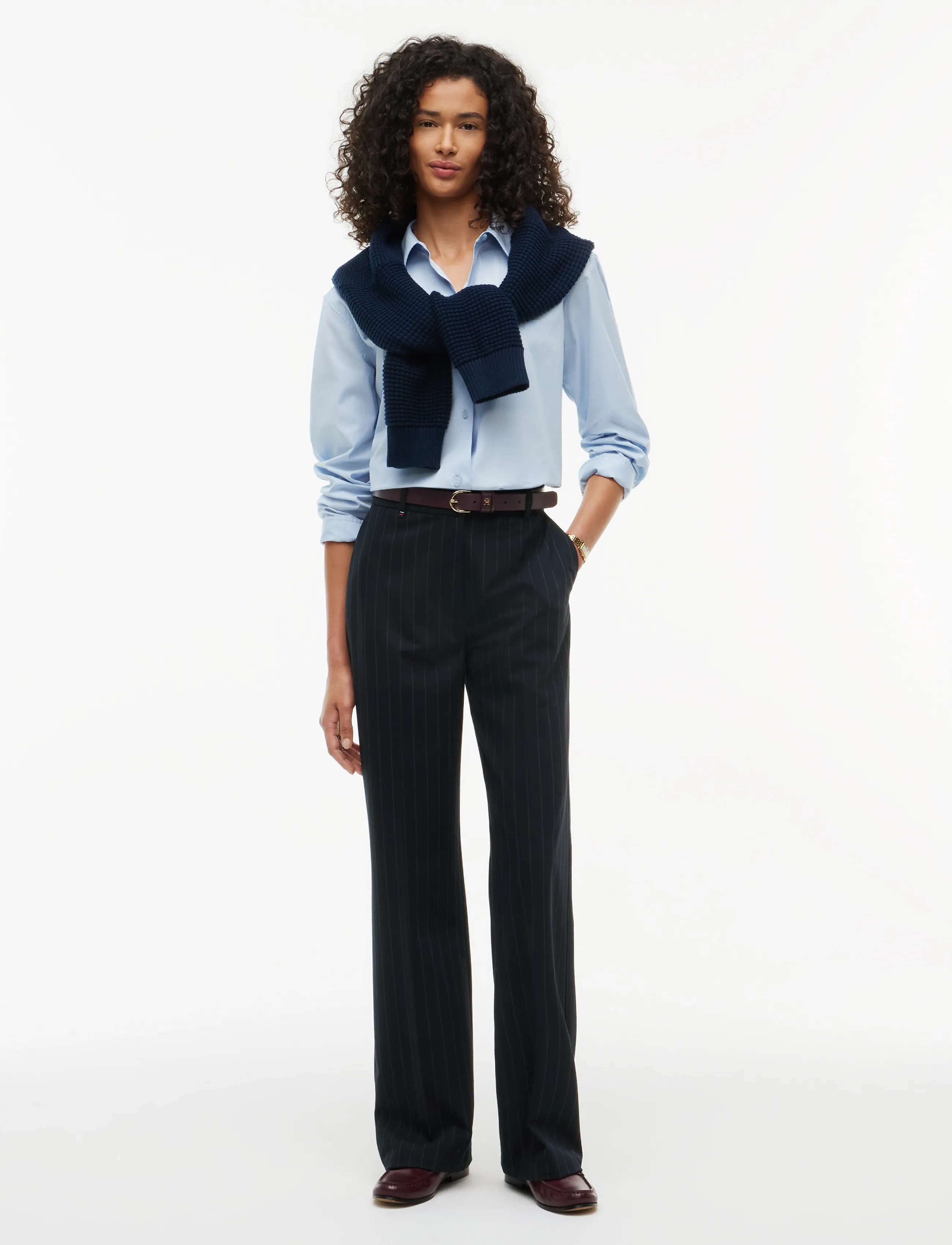 Tommy Hilfiger VISCOSE BLEND STRAIGHT PANT - Straight leg trousers - NAVY PINSTRIPE / navy