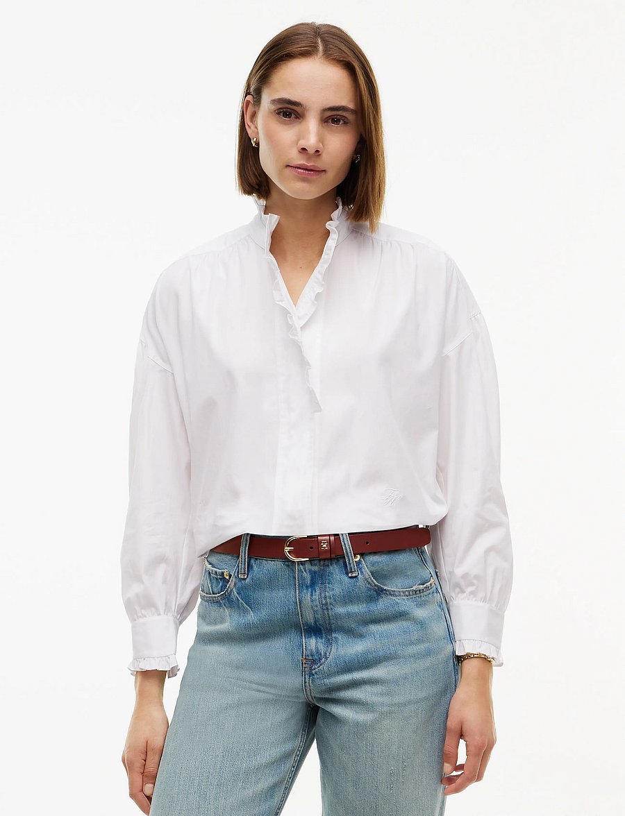 Tommy Hilfiger - POPLIN BLOUSE WITH RUFFLES - langärmelige blusen - optic white - 0