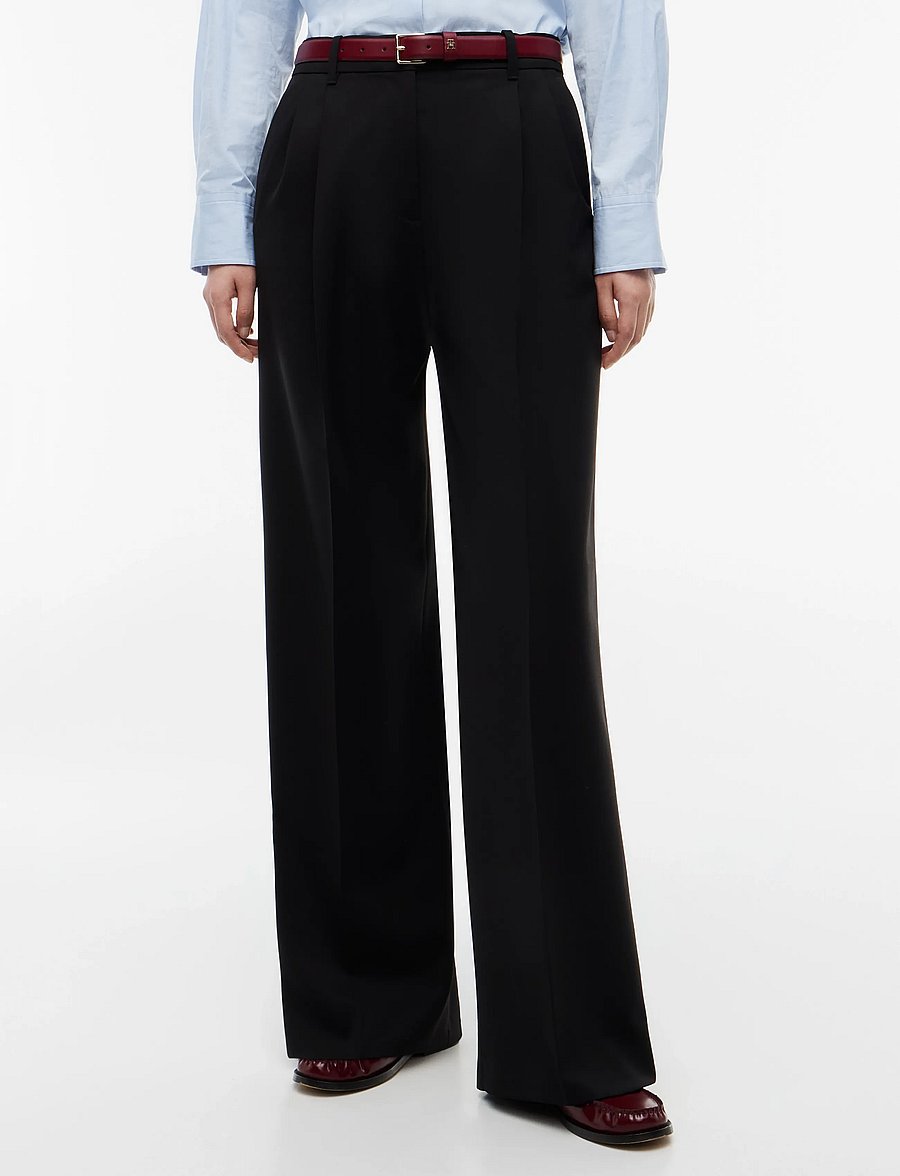Tommy Hilfiger - TIMELESS WOOL WIDE LEG - anzugshosen - black - 0