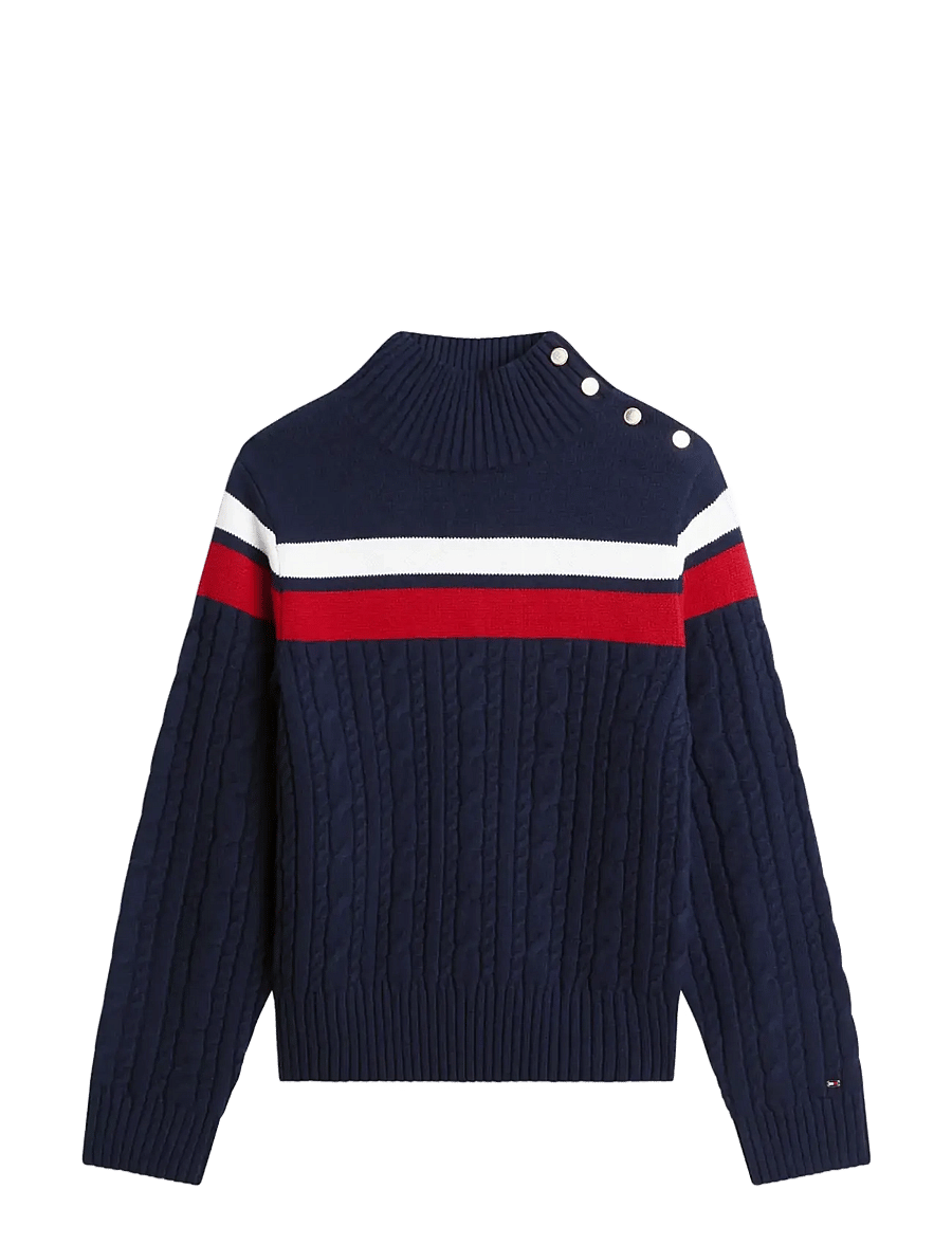 Tommy Hilfiger - PLACED CABLE C-NK SWT - striktrøjer - dark blue - 1