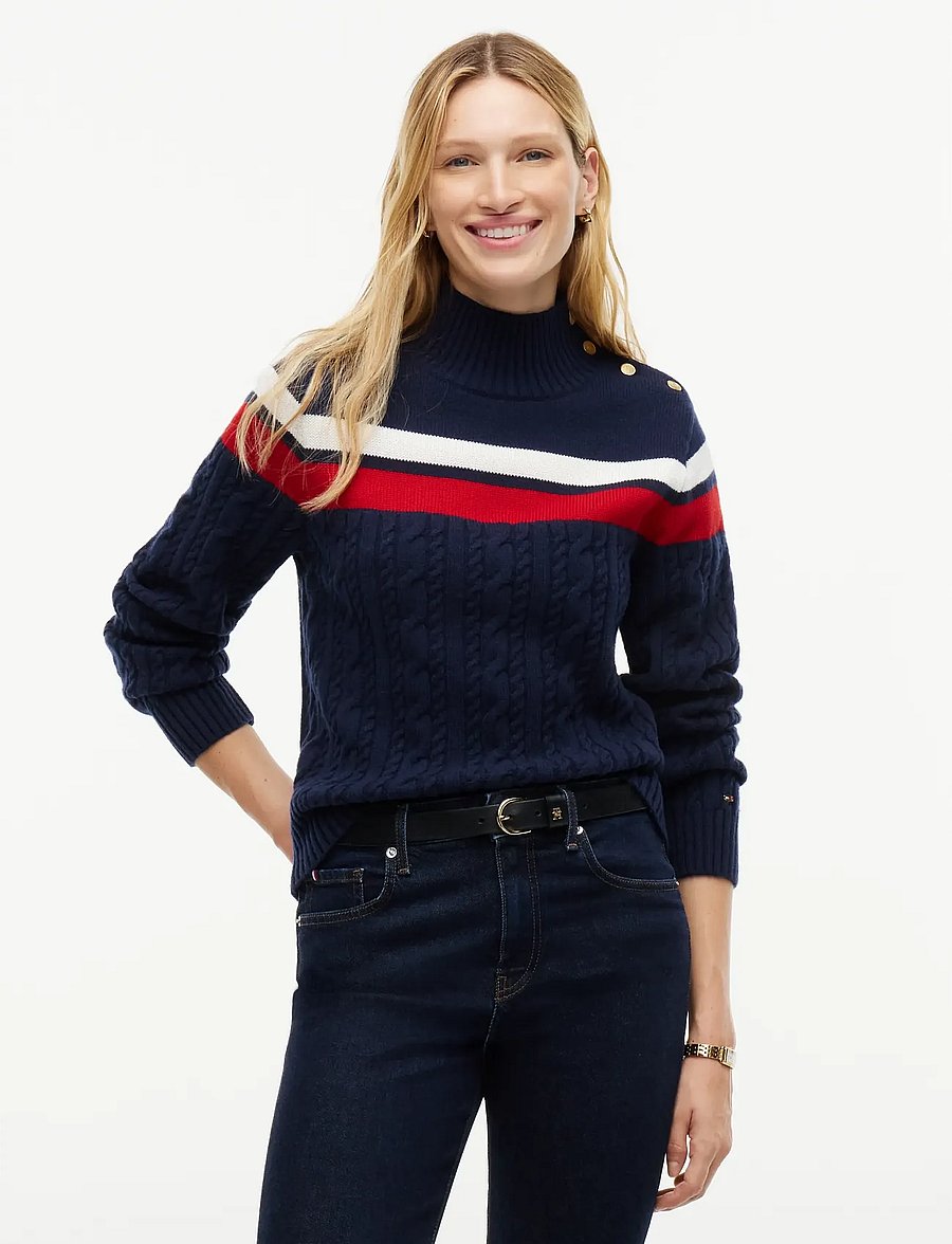 Tommy Hilfiger - PLACED CABLE C-NK SWT - striktrøjer - dark blue - 0