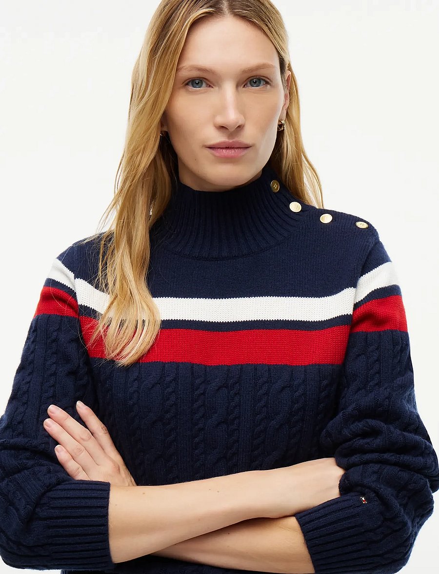 Tommy Hilfiger - PLACED CABLE C-NK SWT - striktrøjer - dark blue - 3