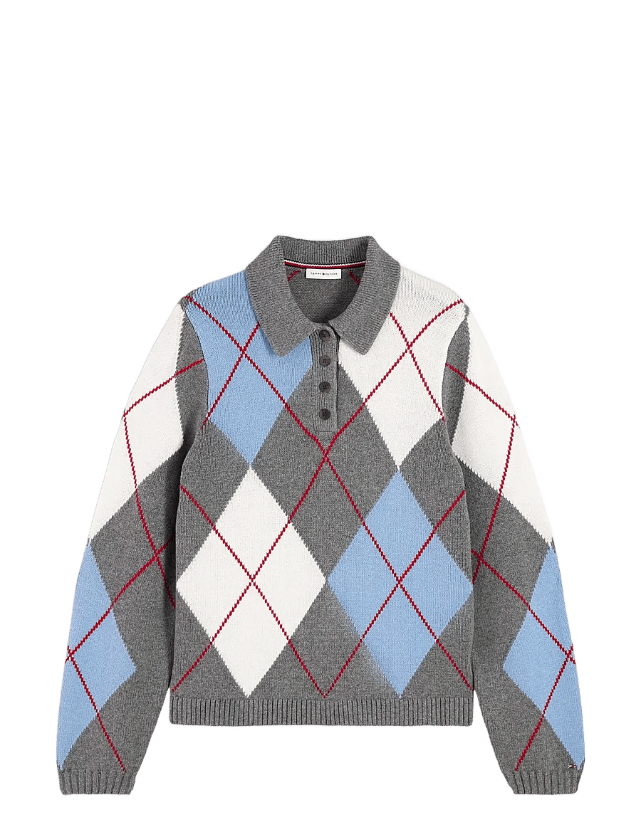 Tommy Hilfiger - ARGYLE PREP NEW POLO LS - stickade tröjor - medium grey heather argyle - 1