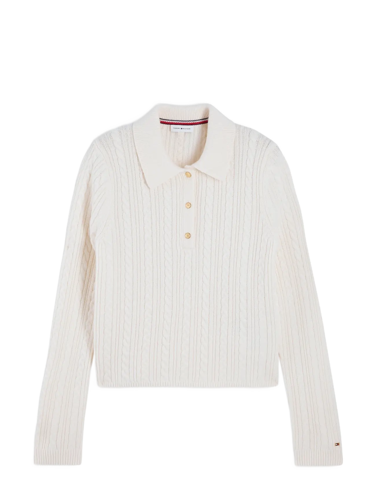 Tommy Hilfiger LS POLO CABLE SWEATER REG FIT - Strickmode - IVORY PETAL / navy