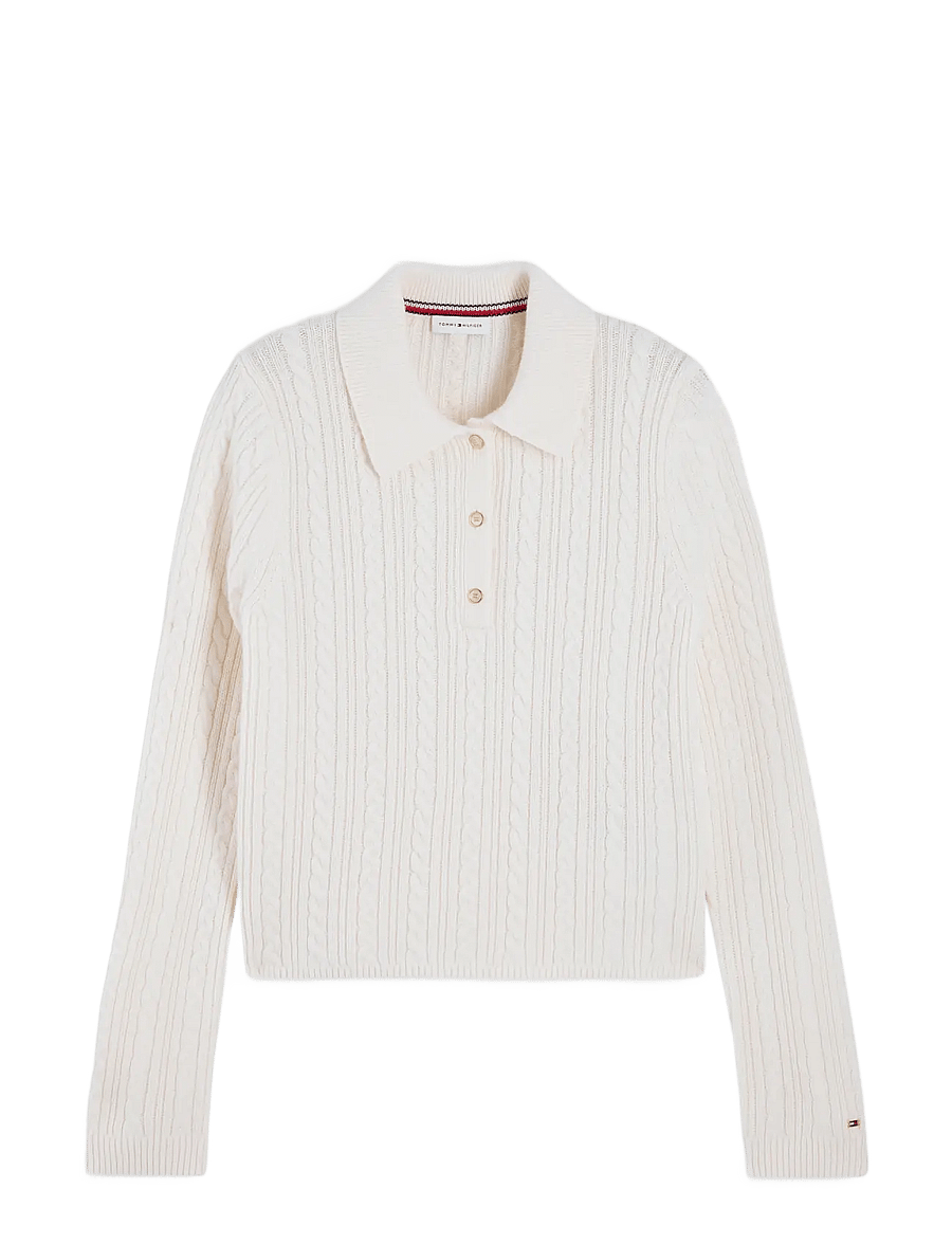 Tommy Hilfiger - LS POLO CABLE SWEATER REG FIT - stickade tröjor - ivory petal - 1