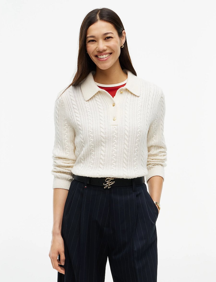 Tommy Hilfiger - LS POLO CABLE SWEATER REG FIT - stickade tröjor - ivory petal - 0