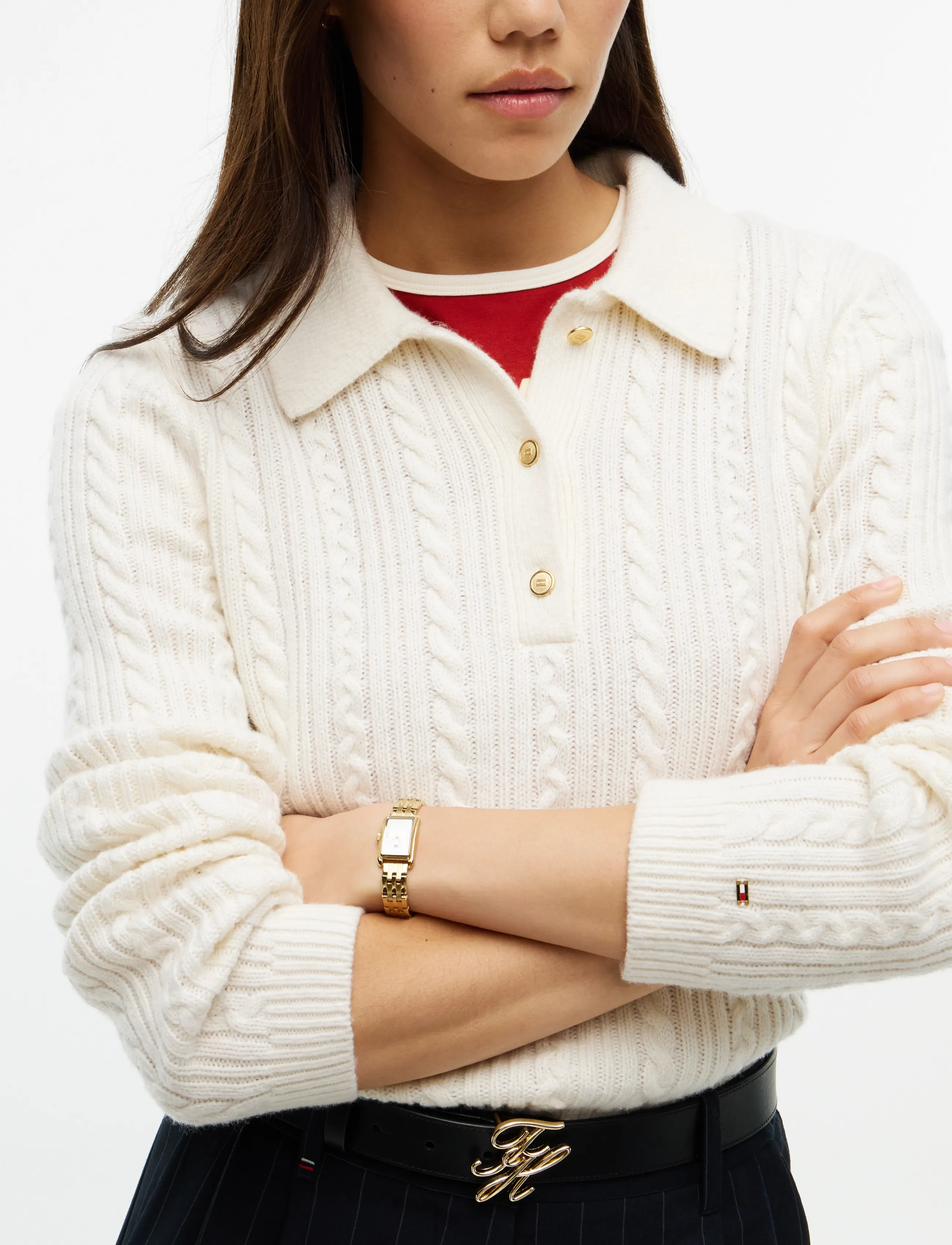 Tommy Hilfiger - LS POLO CABLE SWEATER REG FIT - ivory petal - 3