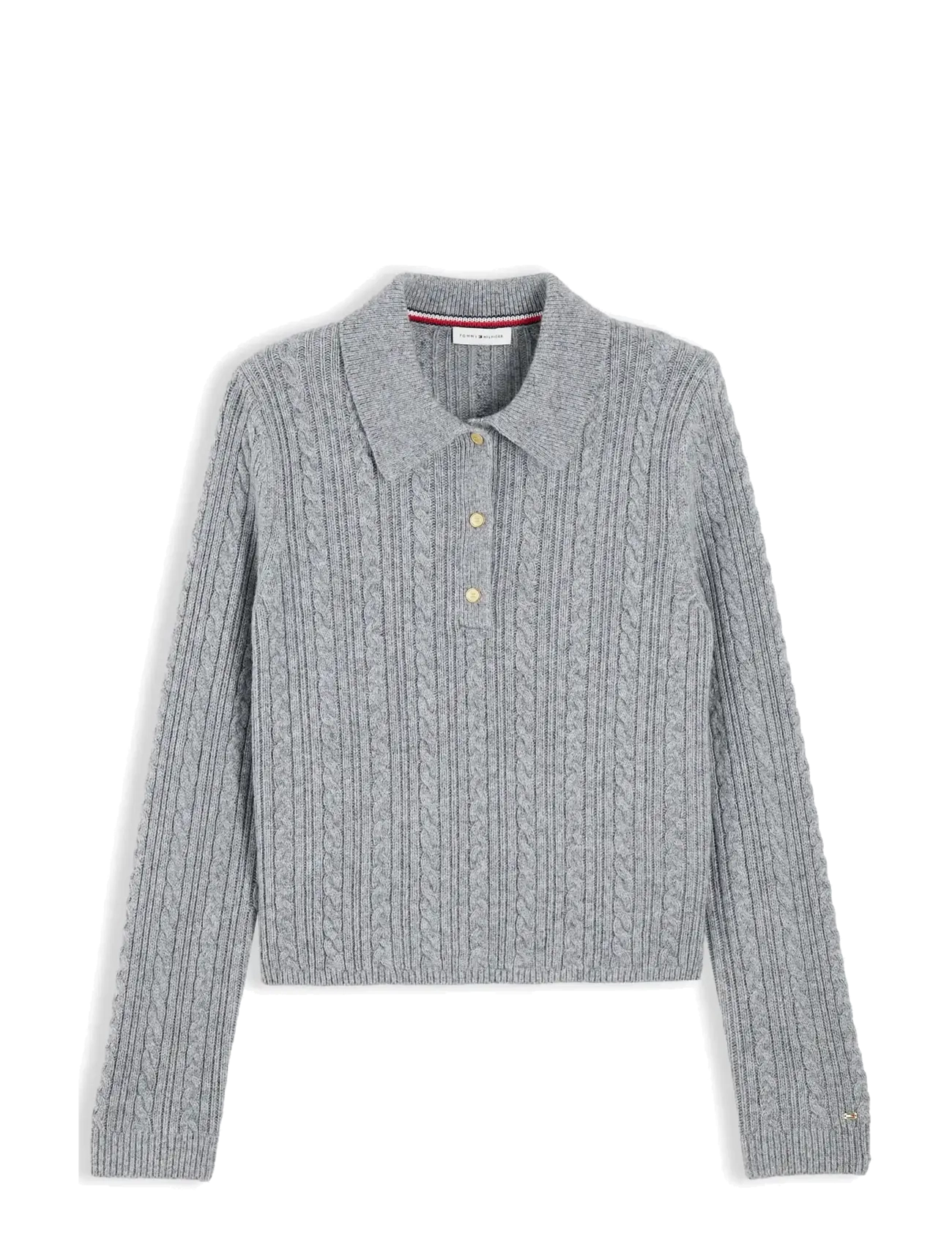 Tommy Hilfiger LS POLO CABLE SWEATER REG FIT - Striktrøjer - MEDIUM GREY HEATHER / grey