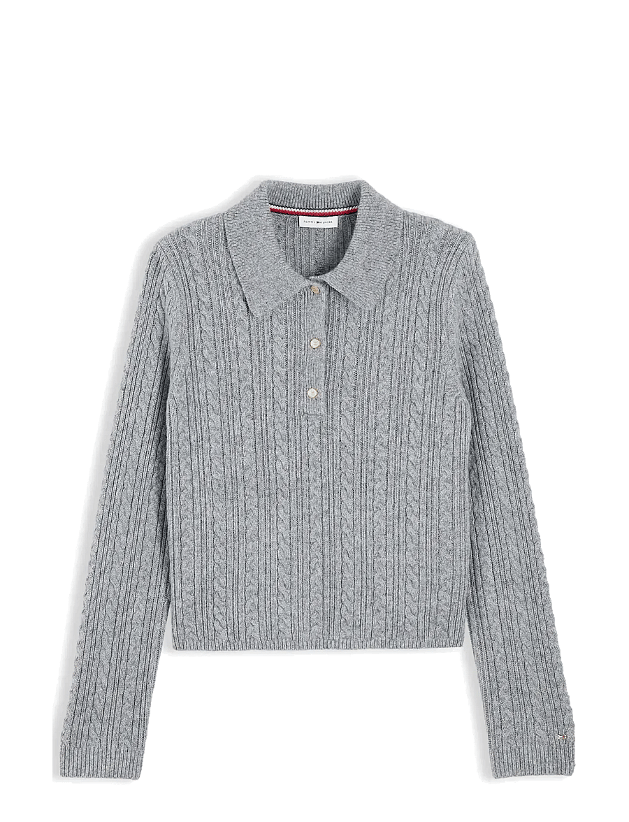Tommy Hilfiger - LS POLO CABLE SWEATER REG FIT - striktrøjer - medium grey heather - 1